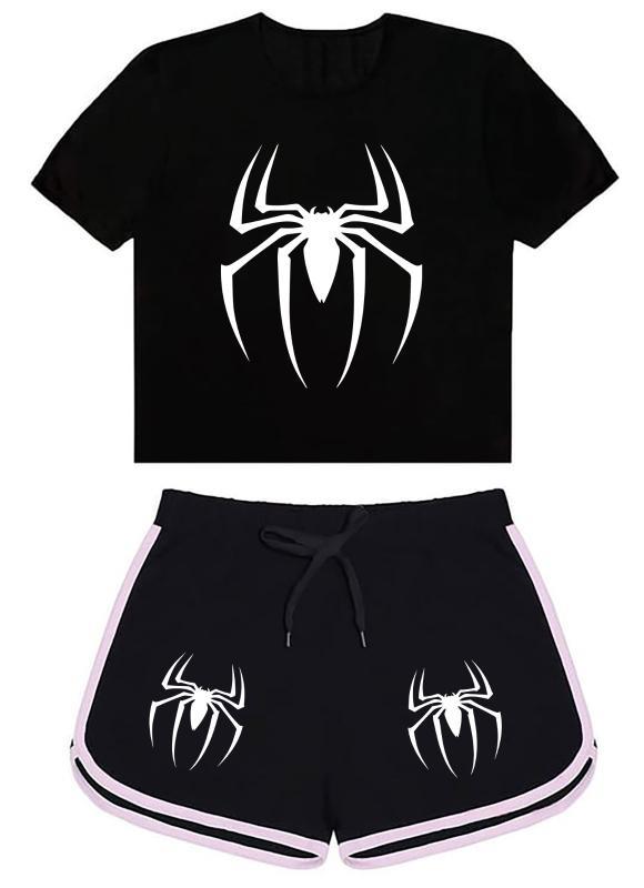 Örümcek Baskılı Siyah Şort/Tişört Takım