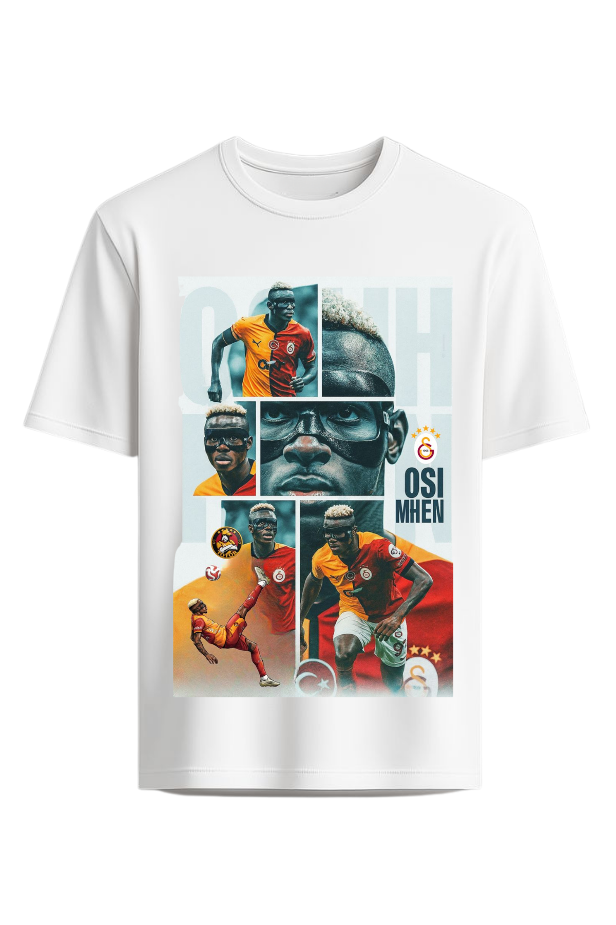 Osimhen Baskılı Beyaz Unisex 24-1 Süprem Penye Tişört Tshirt