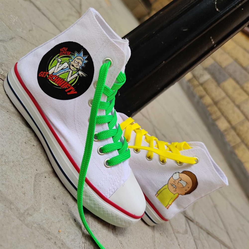 Rick&Morty Baskılı Unisex Günlük Beyaz Spor Ayakkabı Keten Bağcıklı Sneaker