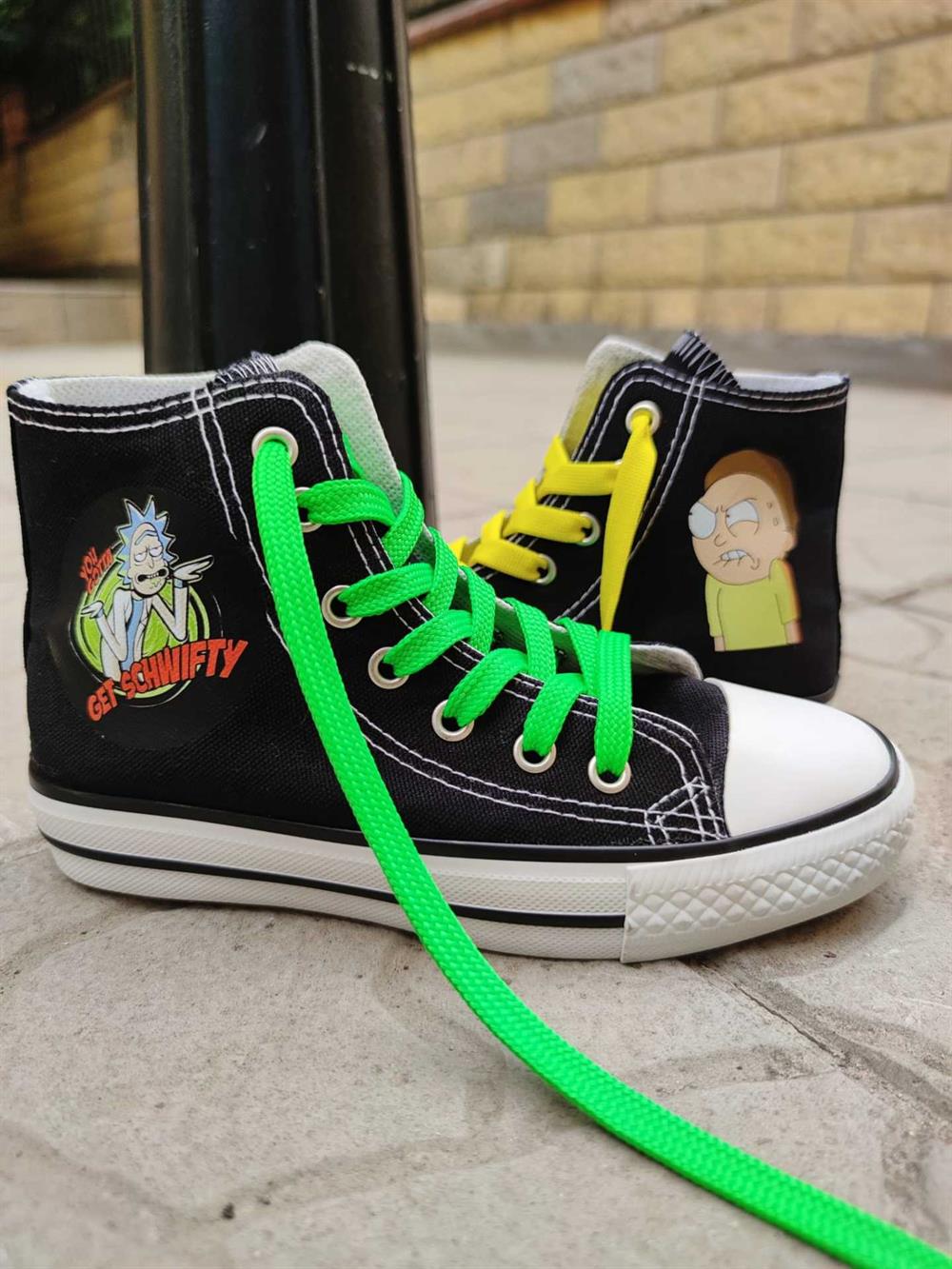Rick&Morty Baskılı Unisex Günlük Siyah Spor Ayakkabı Keten Bağcıklı Sneaker