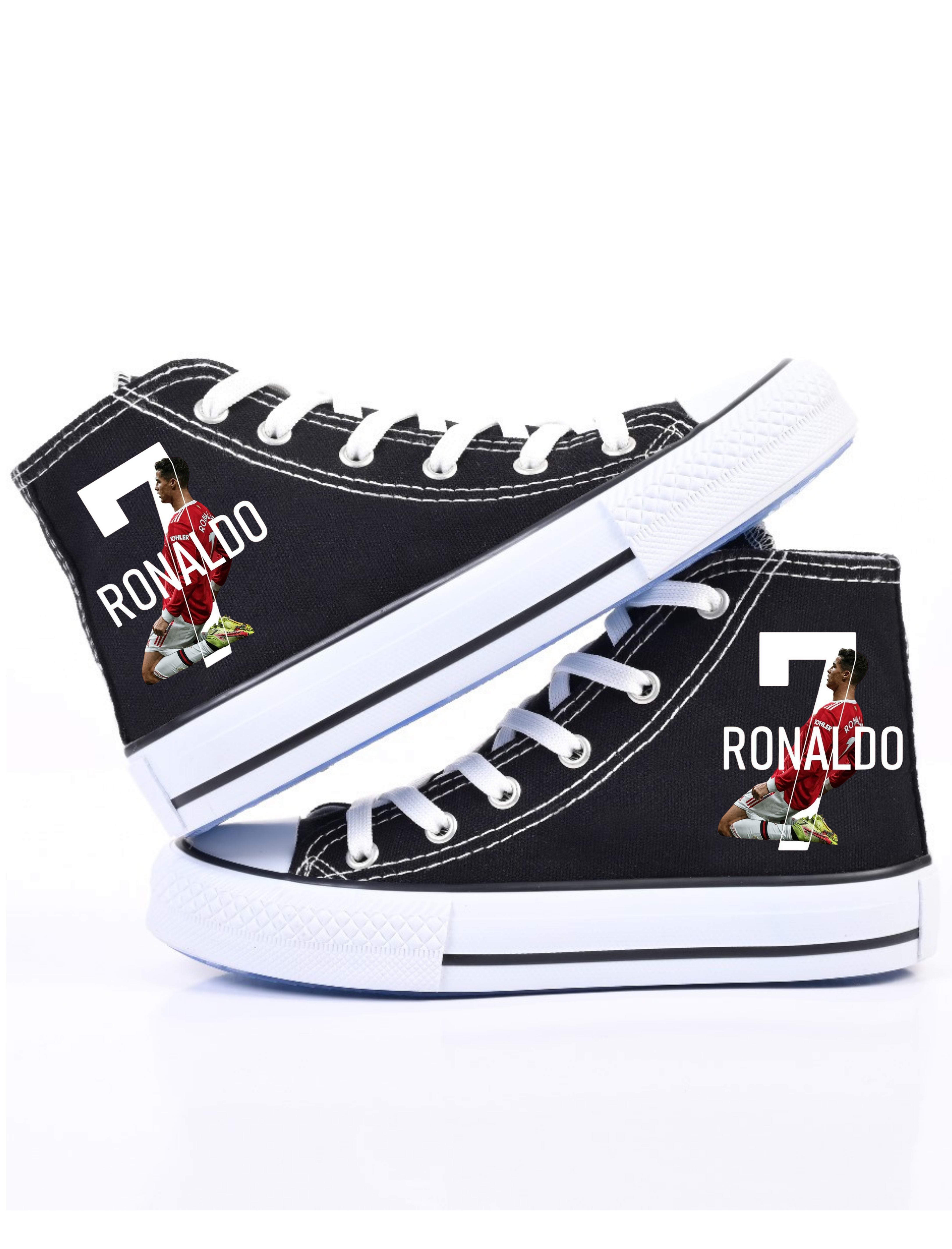 Ronaldo 7 Baskılı Siyah Bilekli Keten Spor Ayakkabı Sneaker 