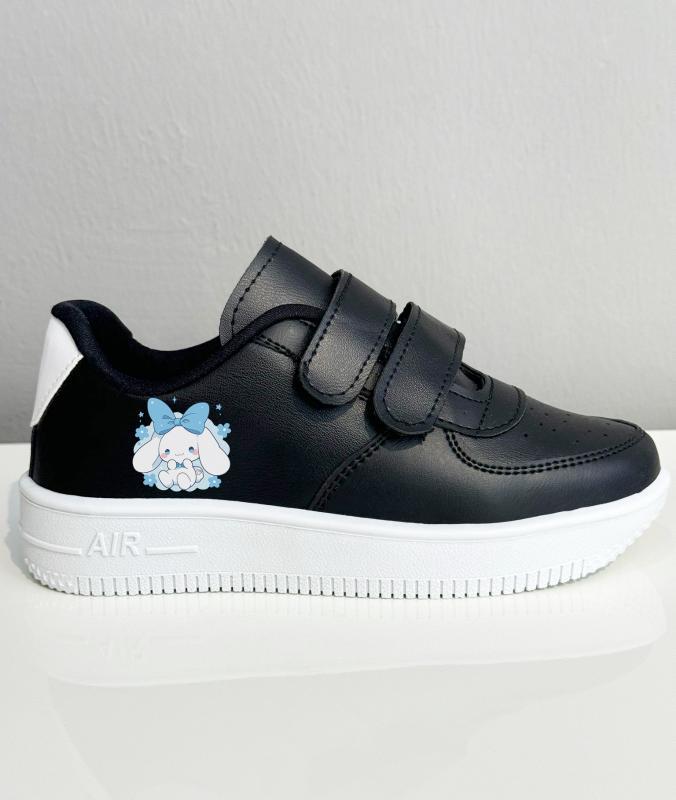 Sevimli Tavşan Baskılı  Siyah  Çırtlı Spor Ayakkabı Sneaker