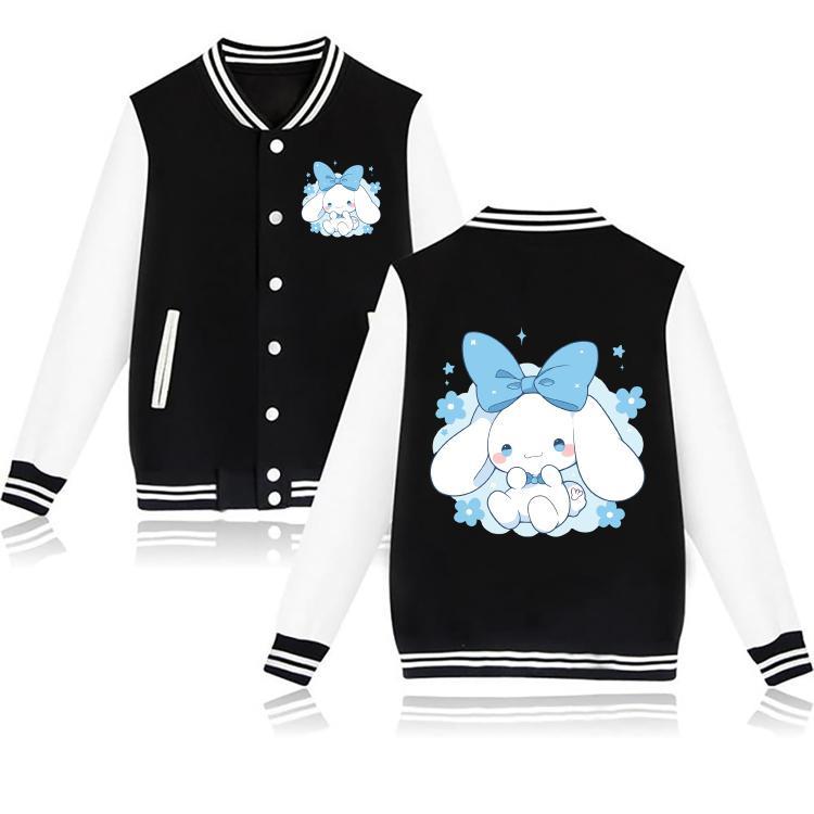 Sevimli Tavşan  Baskılı Siyah Kolej Ceket Kolej Mont