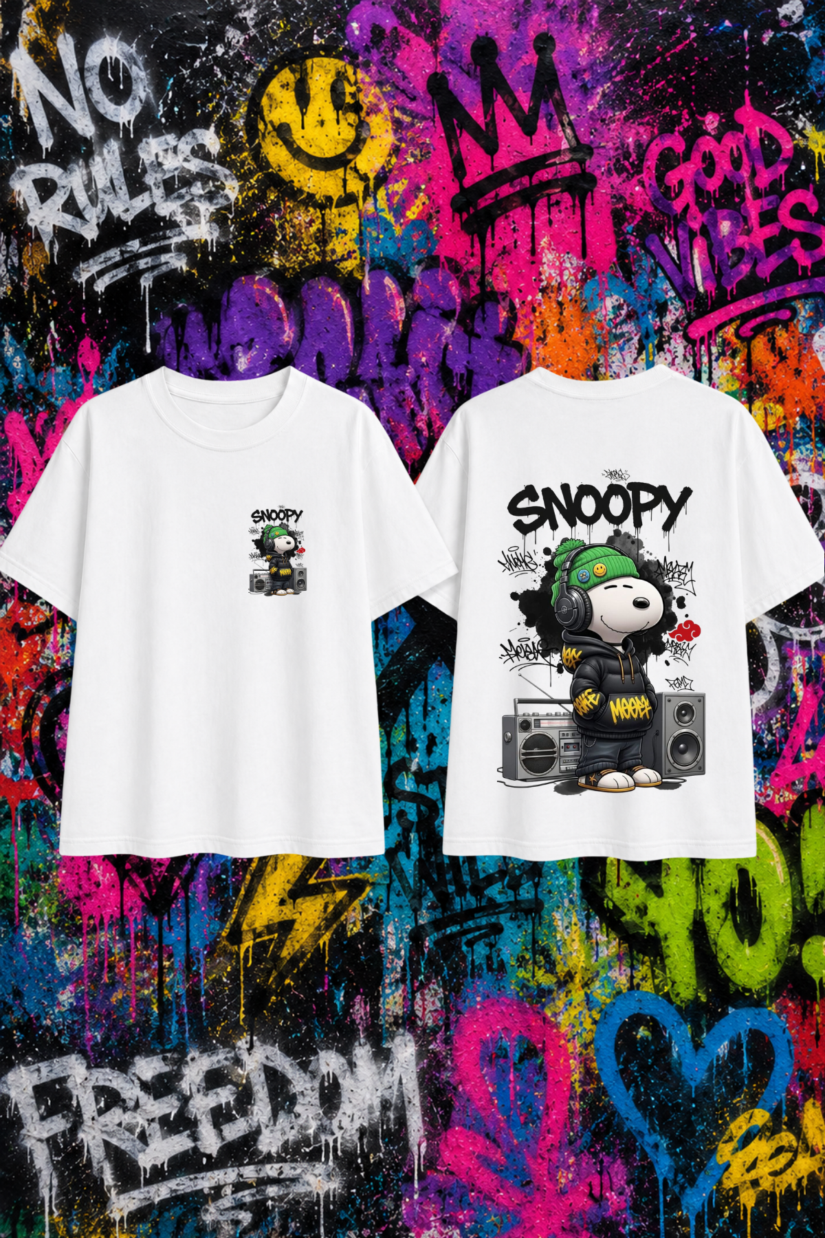 Snopy Baskılı Beyaz Unisex Tişört  Tshirt
