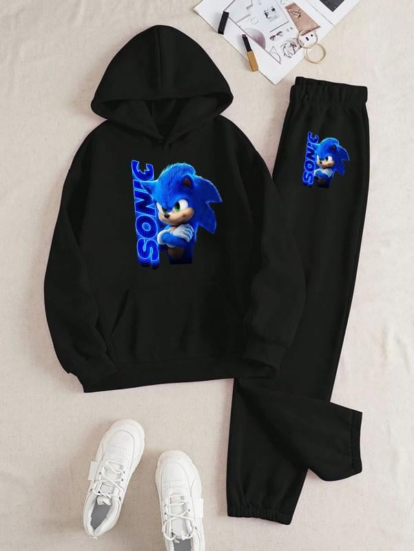 Sonic Baskılı Kapüşonlu Üst Eşofman Takım 