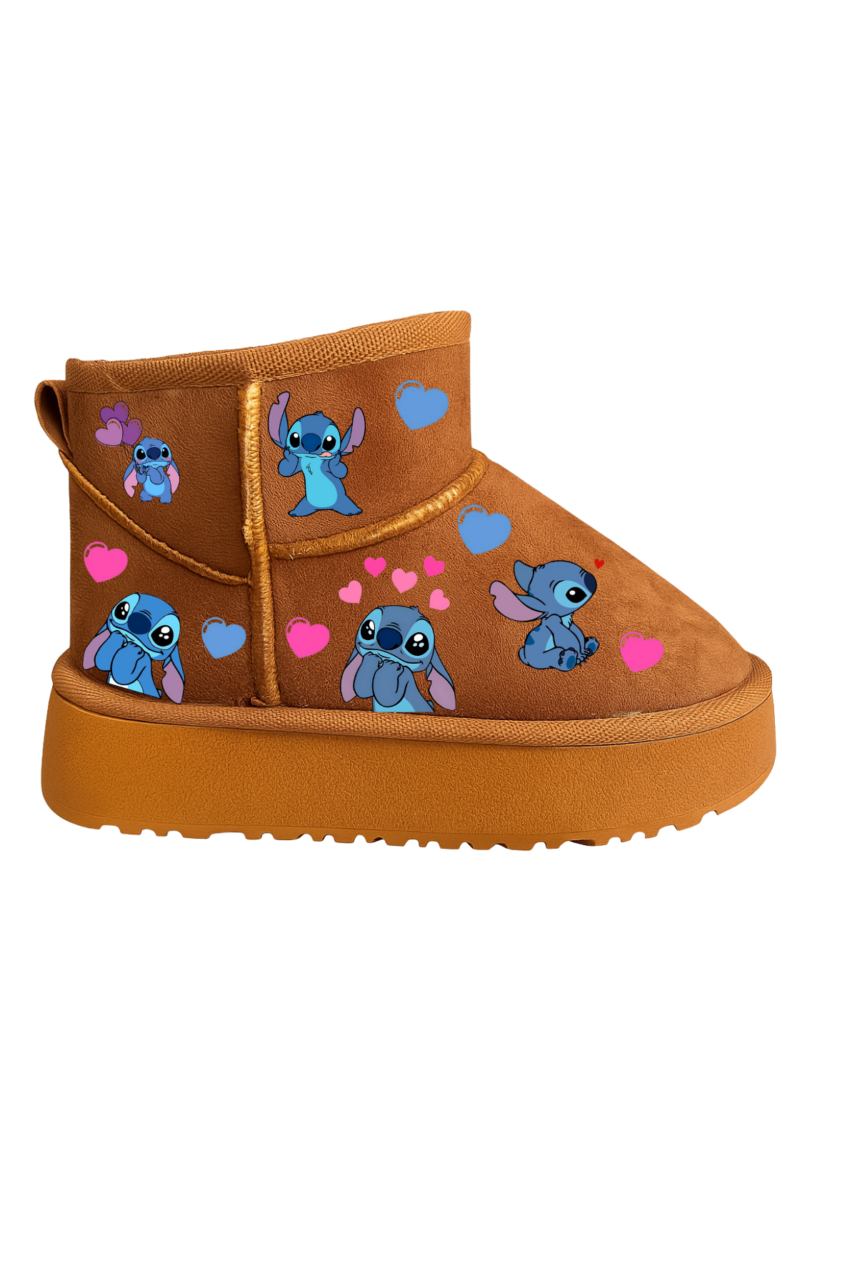 Stich Baskılı Taba Renk İçi Kürklü Kalın Taban Nubuk 