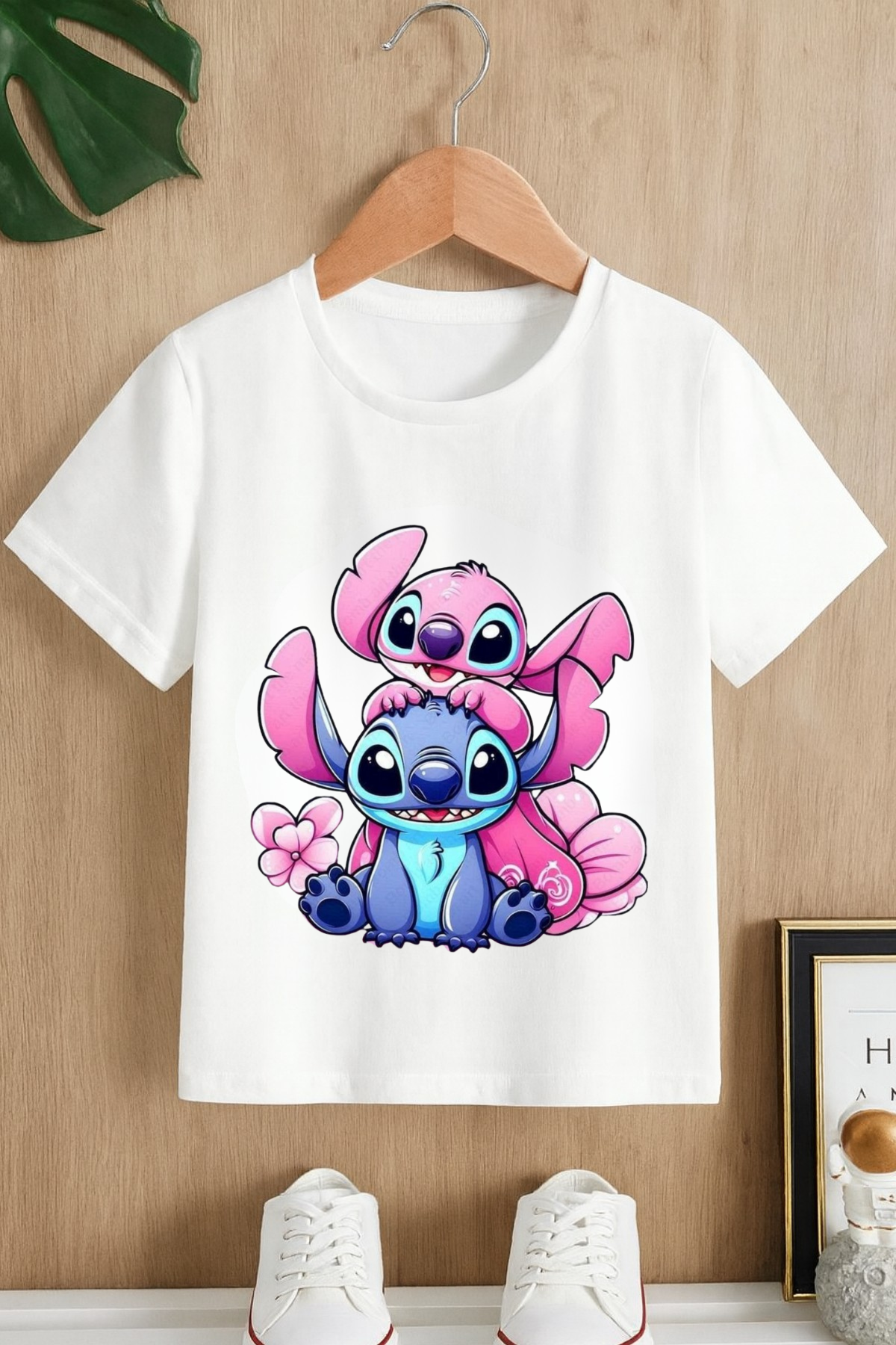 Stitch 2li Baskılı Beyaz T-shirt Tişört 