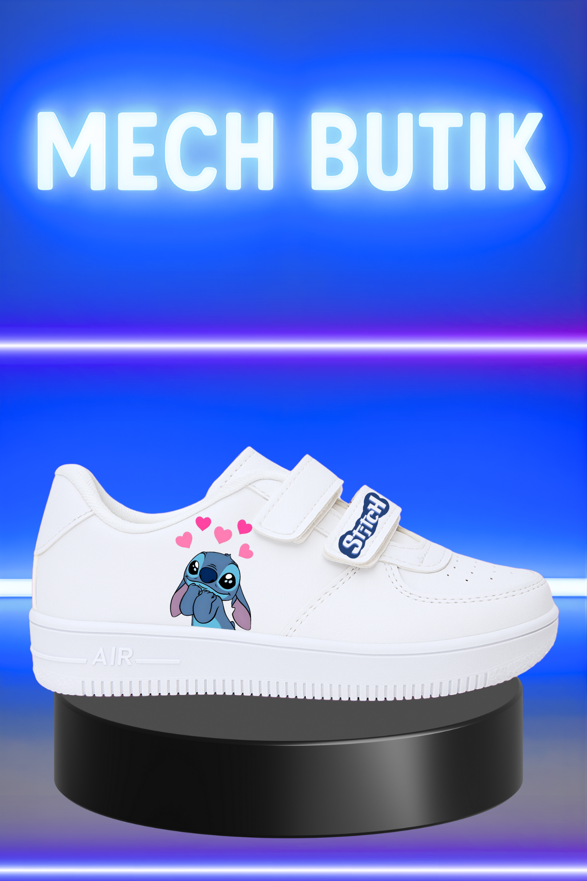Stitch Kalp Baskılı Çırtlı Beyaz Spor Ayakkabı 