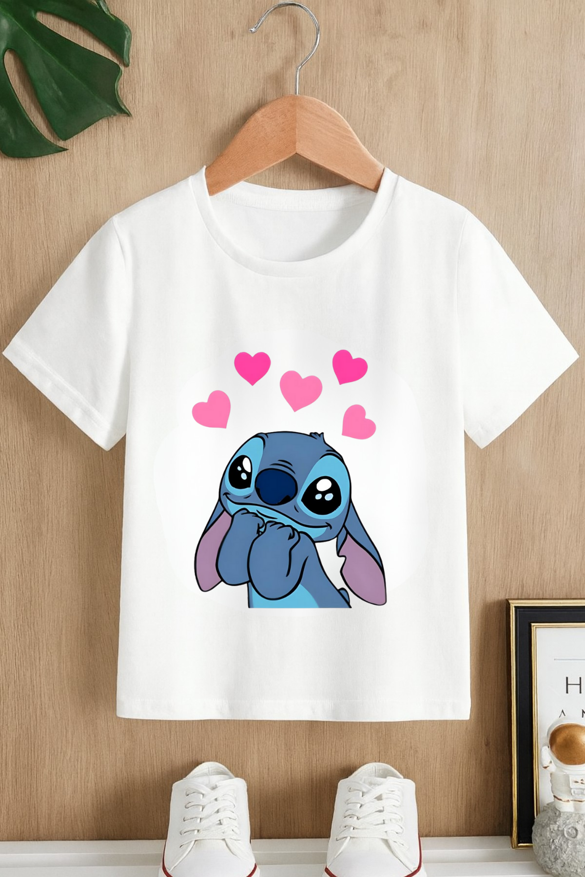 Stitch Kalpli Baskılı Beyaz T-shirt Tişört 