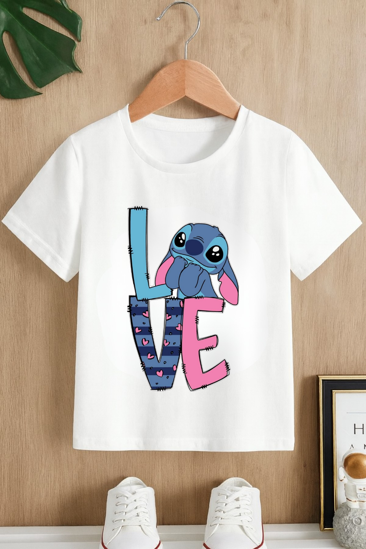 Stitch Yeni Love Baskılı Beyaz T-shirt Tişört 