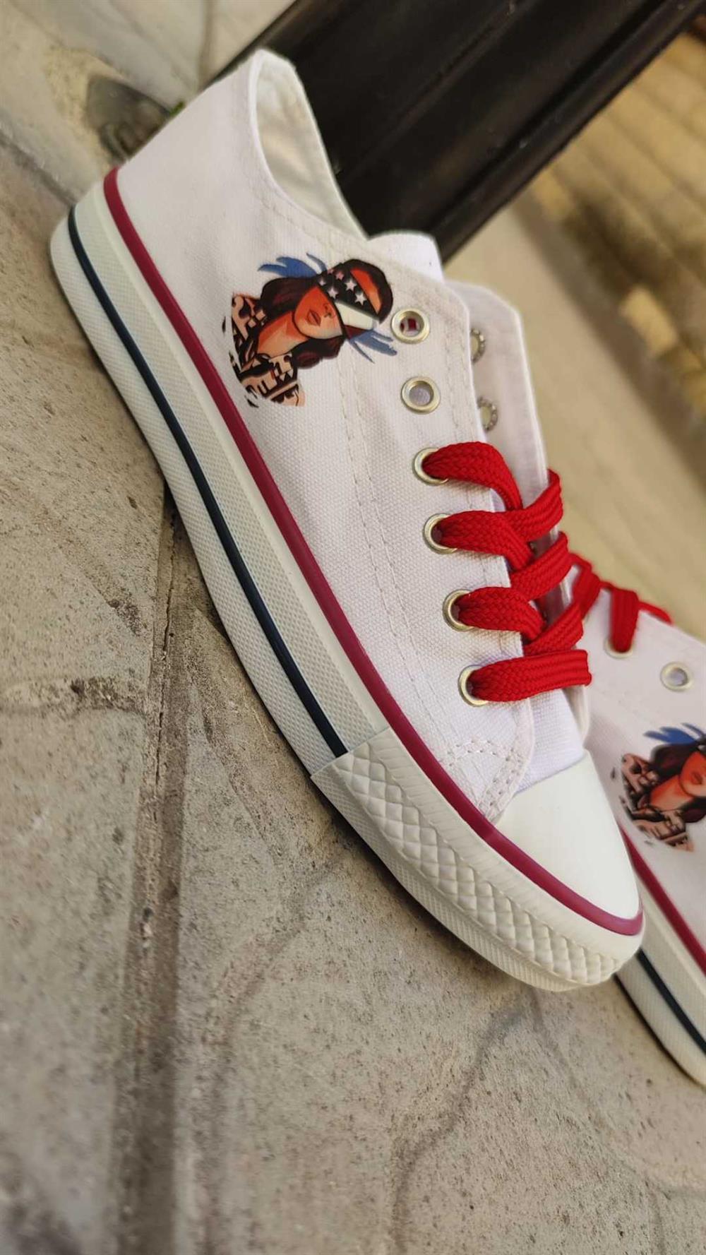 Stranger Things Eleven Basklı Unisex Kadın-Erkek Bağcıklı Beyaz Spor Ayakkabı Sneaker