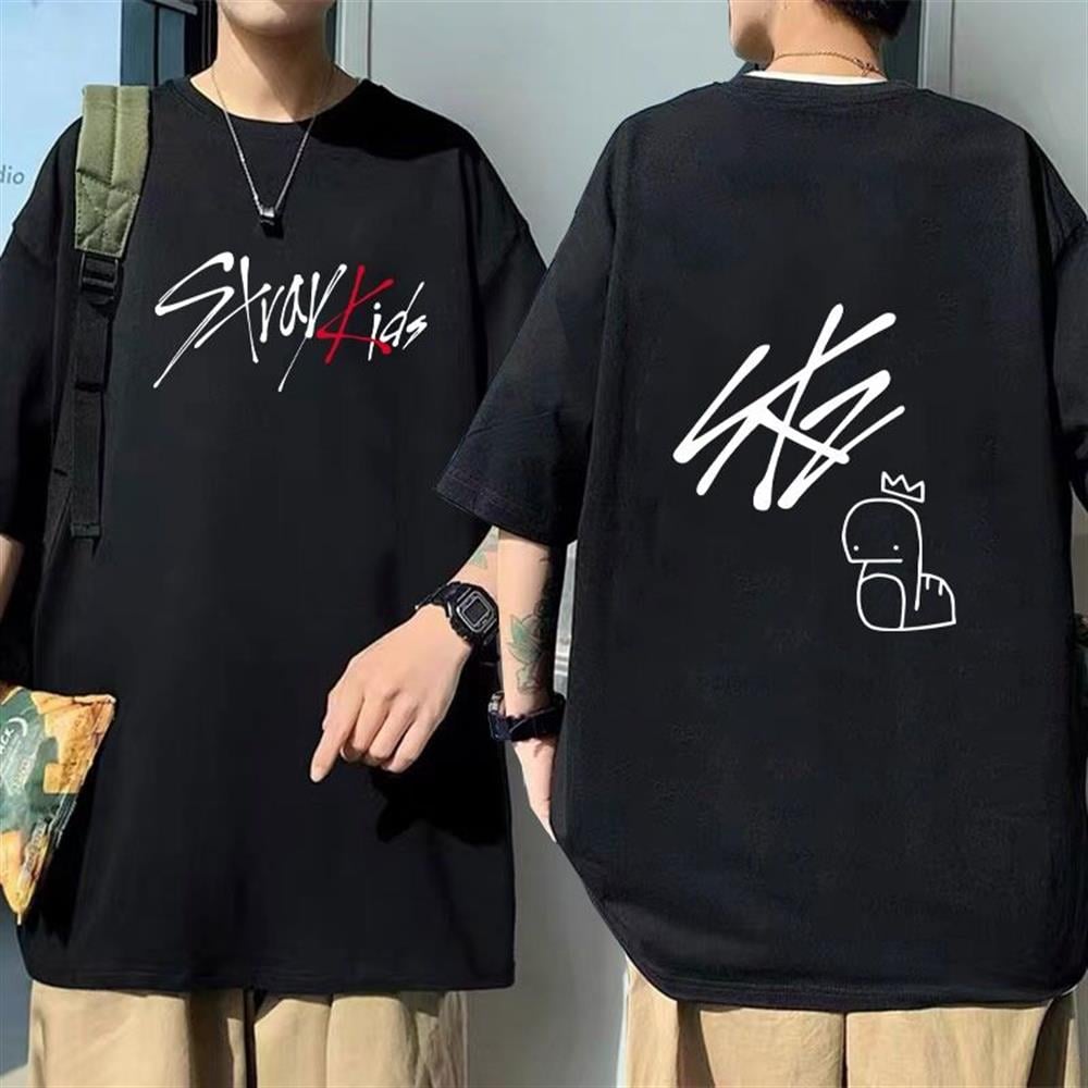 stray kids baskılı siyah unisex tshirt tişört