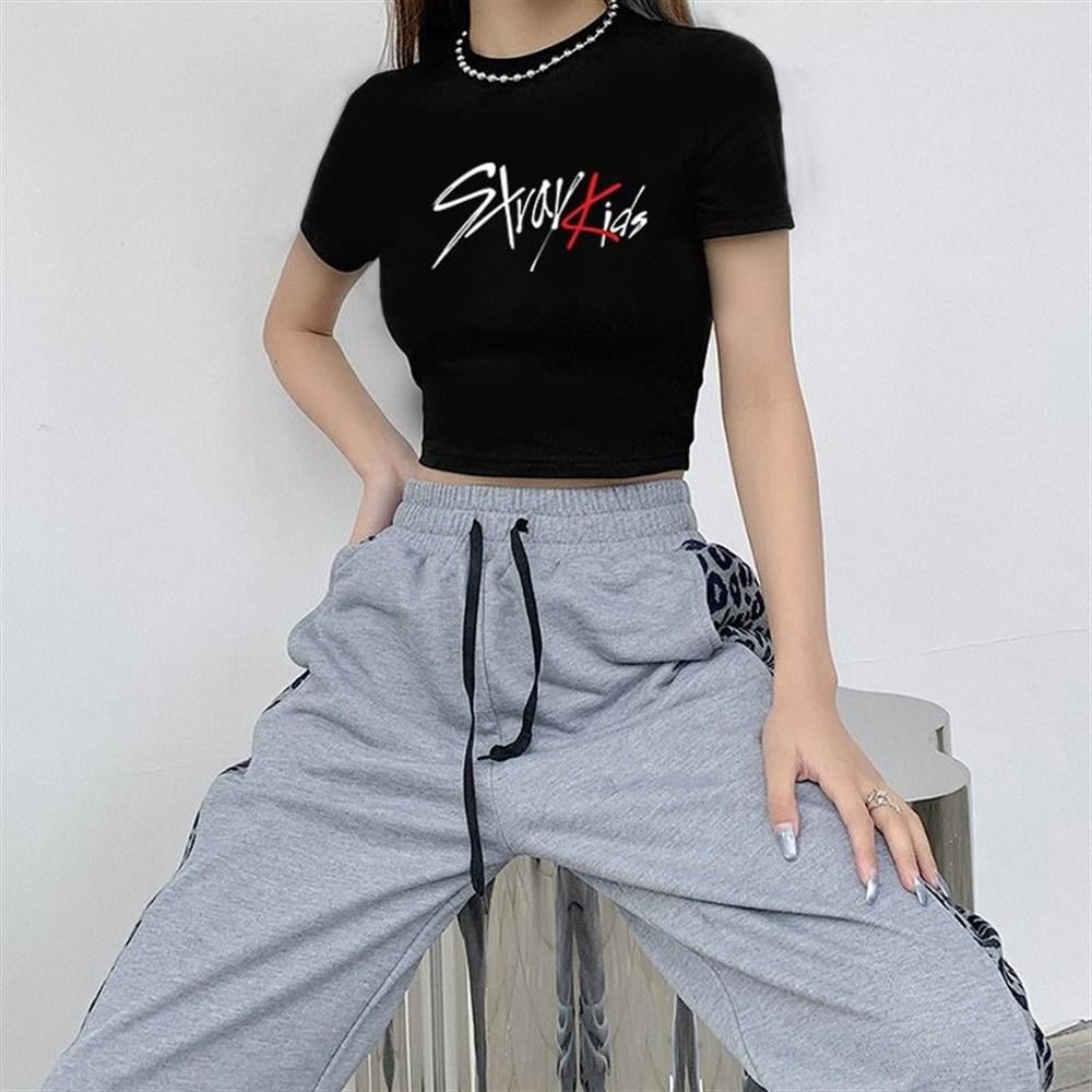 StrayKids Baskılı Siyah Crop
