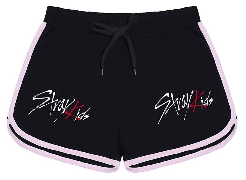 StrayKids Baskılı Siyah Pembe Detaylı Kız Çocuk Şort