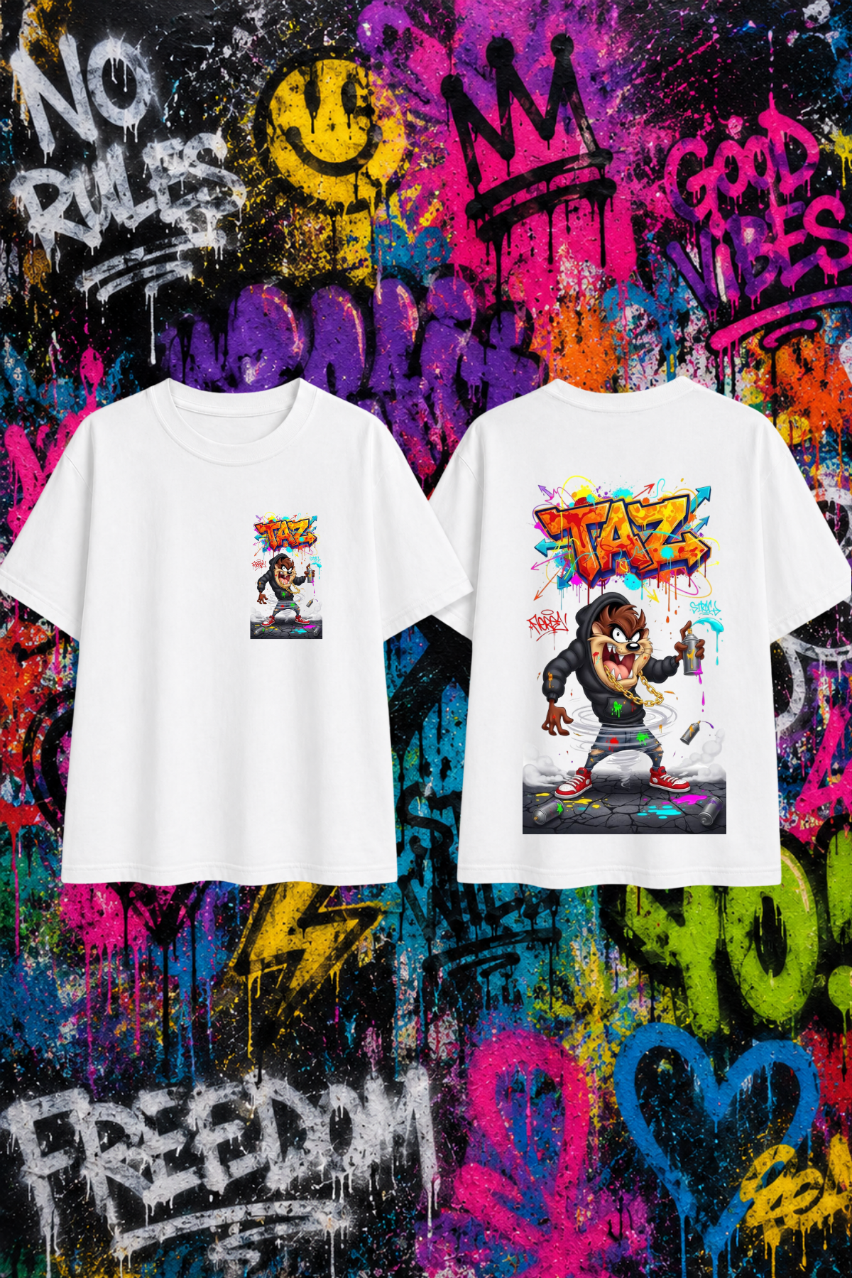 TAZ Tazmanya canavarı Baskılı Beyaz Unisex Tişört  Tshirt