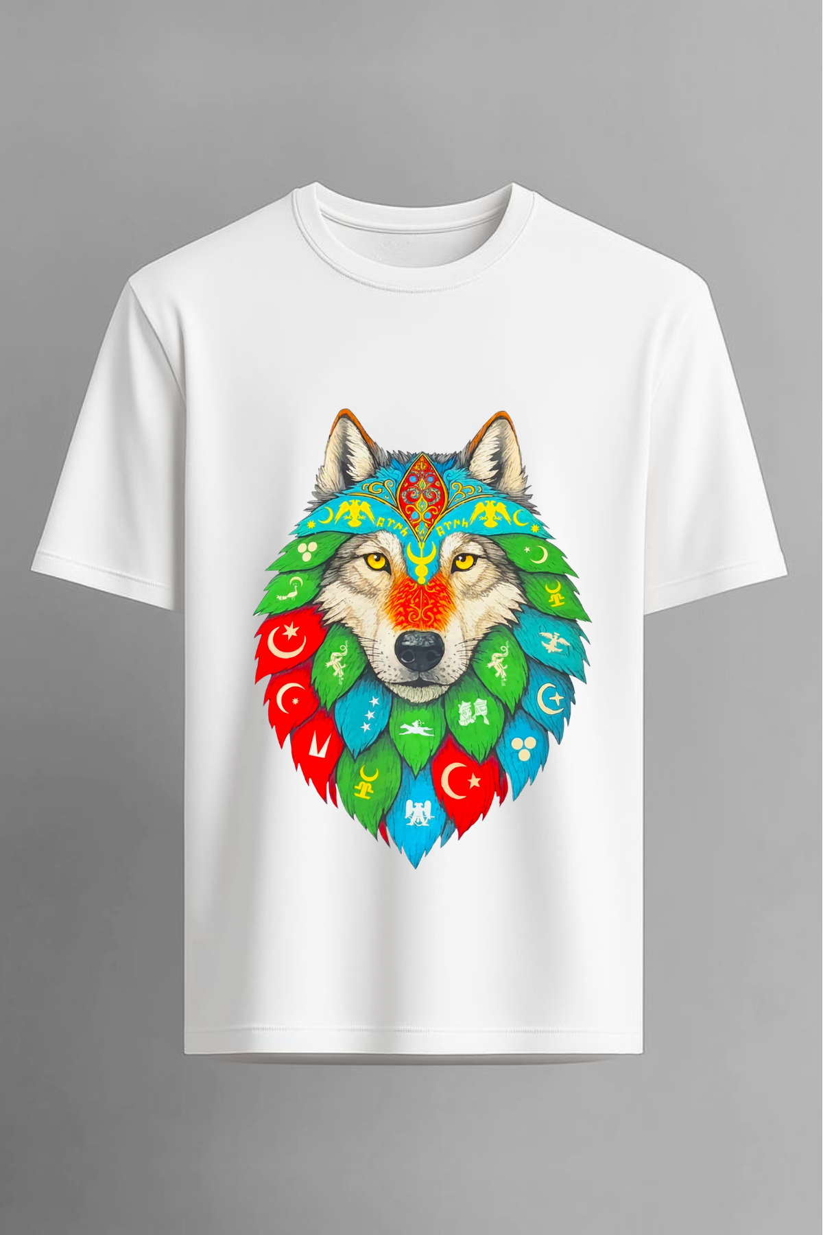 Türk Devletleri Bozkurt Baskılı Beyaz Tişört 