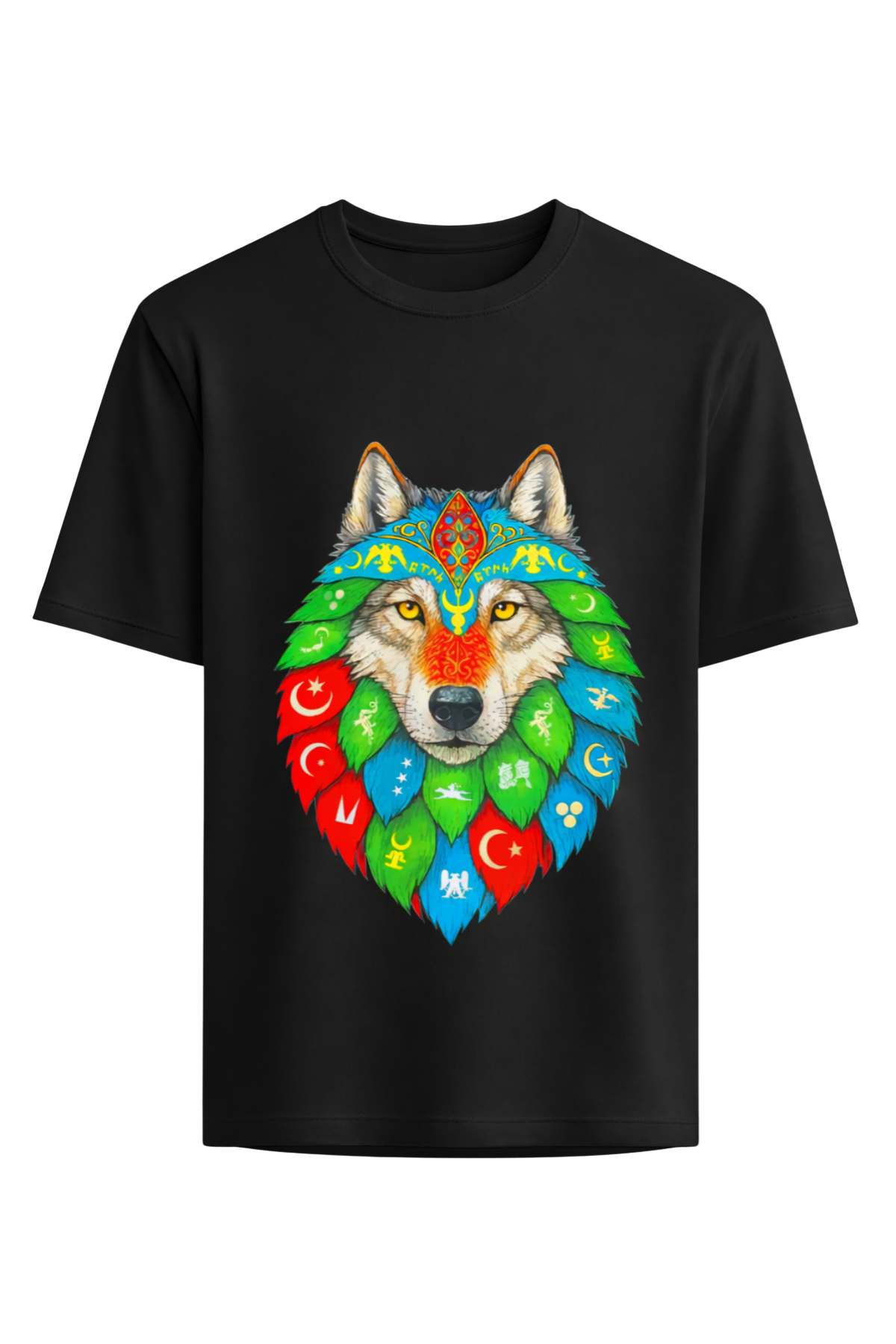 Türk Devletleri Bozkurt Baskılı Siyah Tişört 