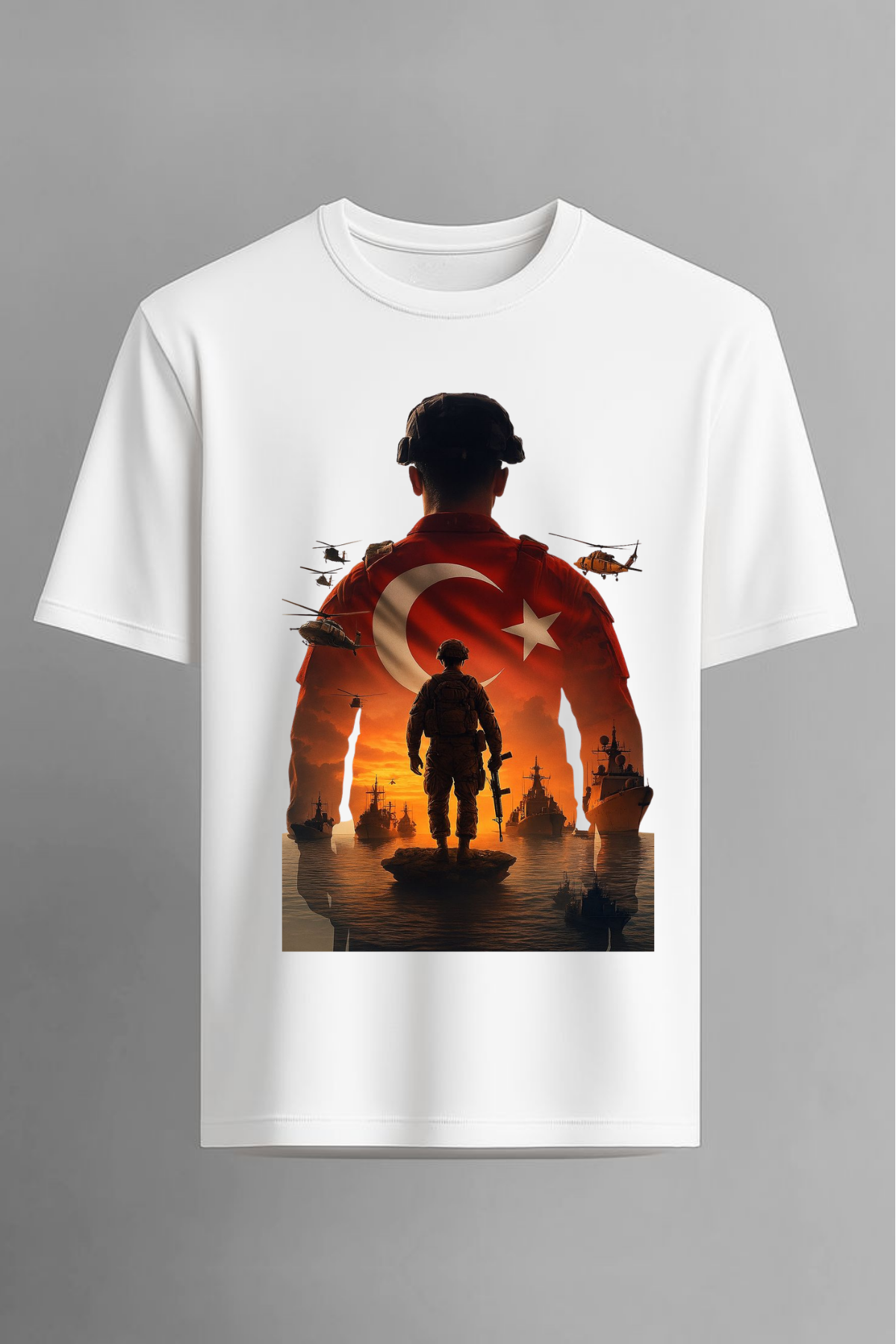 Türkiye Asker Özel Harekat Baskılı Beyaz Unisex 24-1 Süprem Penye Beyaz Tişört Tshirt