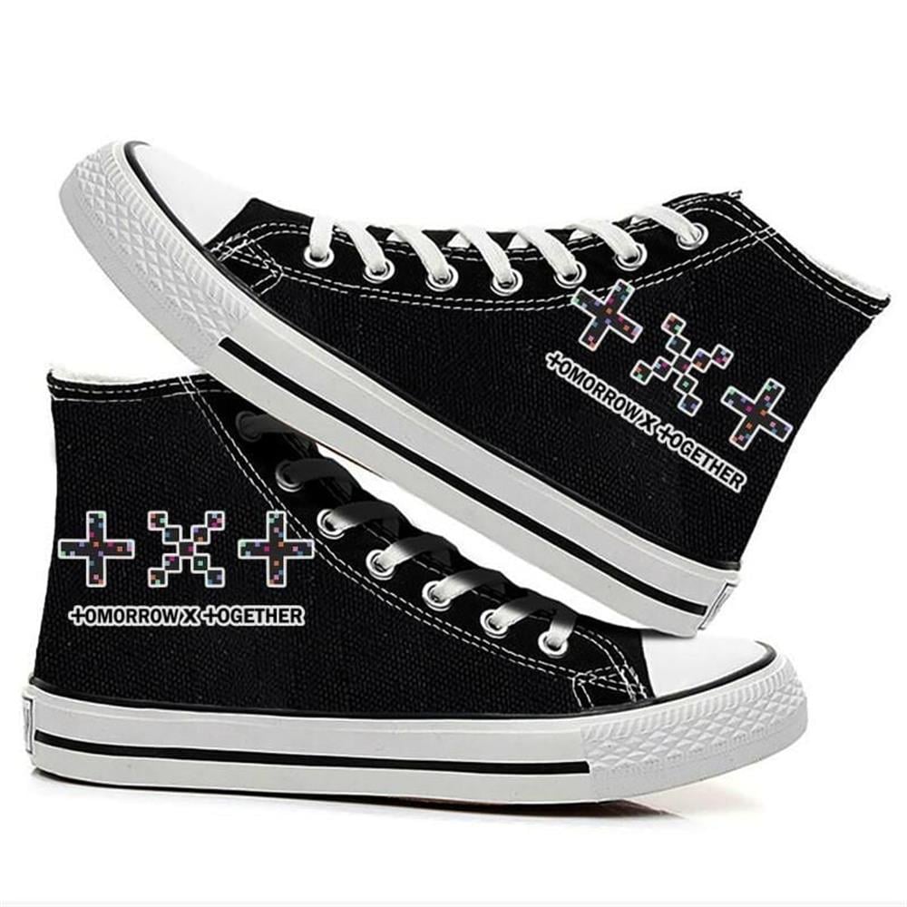 TXT Baskılı Siyah Bilekli Siyah Spor Ayakkabı Sneaker
