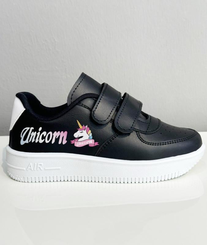 Unicorn Baskılı Siyah  Çırtlı Spor Ayakkabı Sneaker