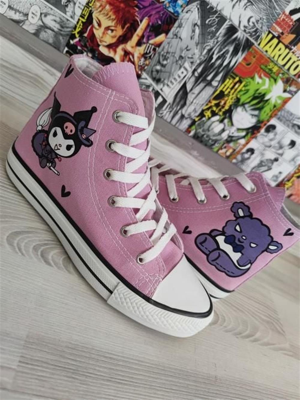 Yanda&Kuromi Baskılı Pembe Bilekli Spor Ayakkabı Sneaker