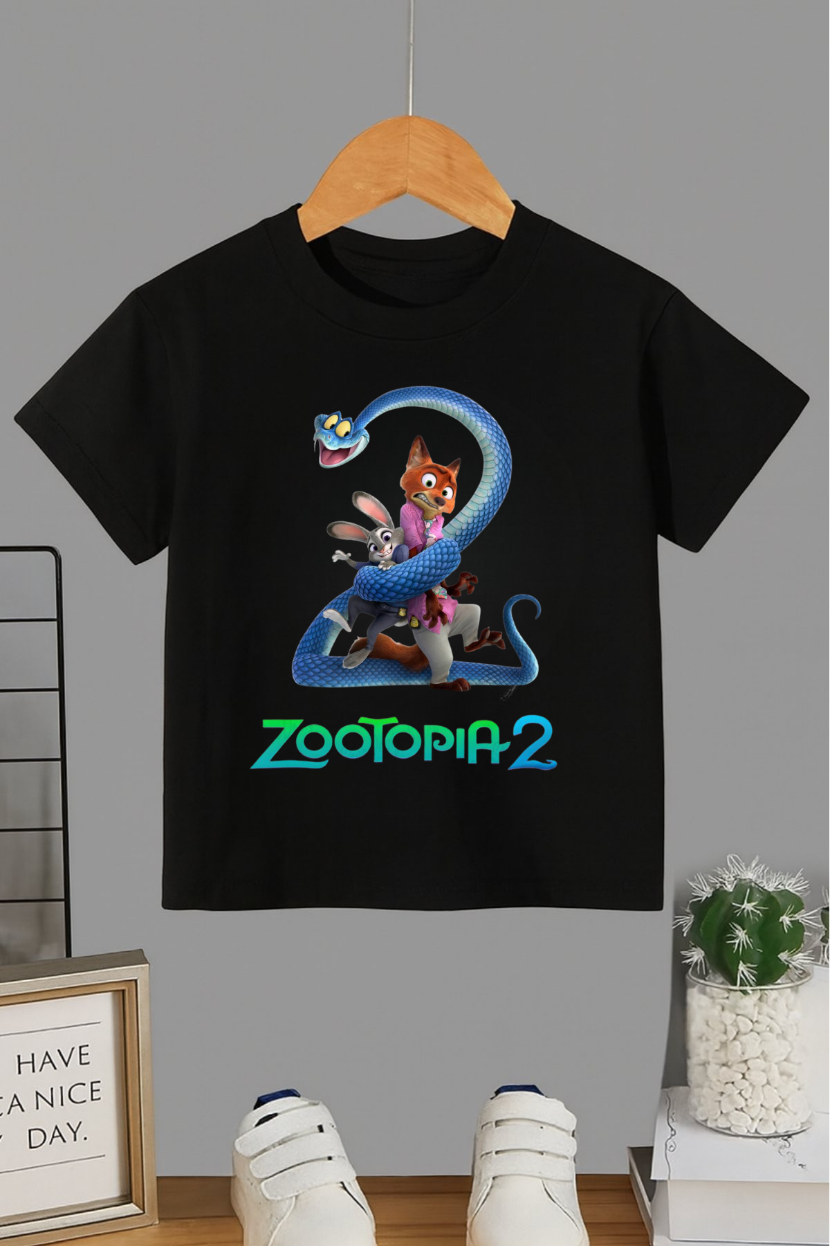 Zootopia 2 Baskılı Siyah T-shirt Tişört 