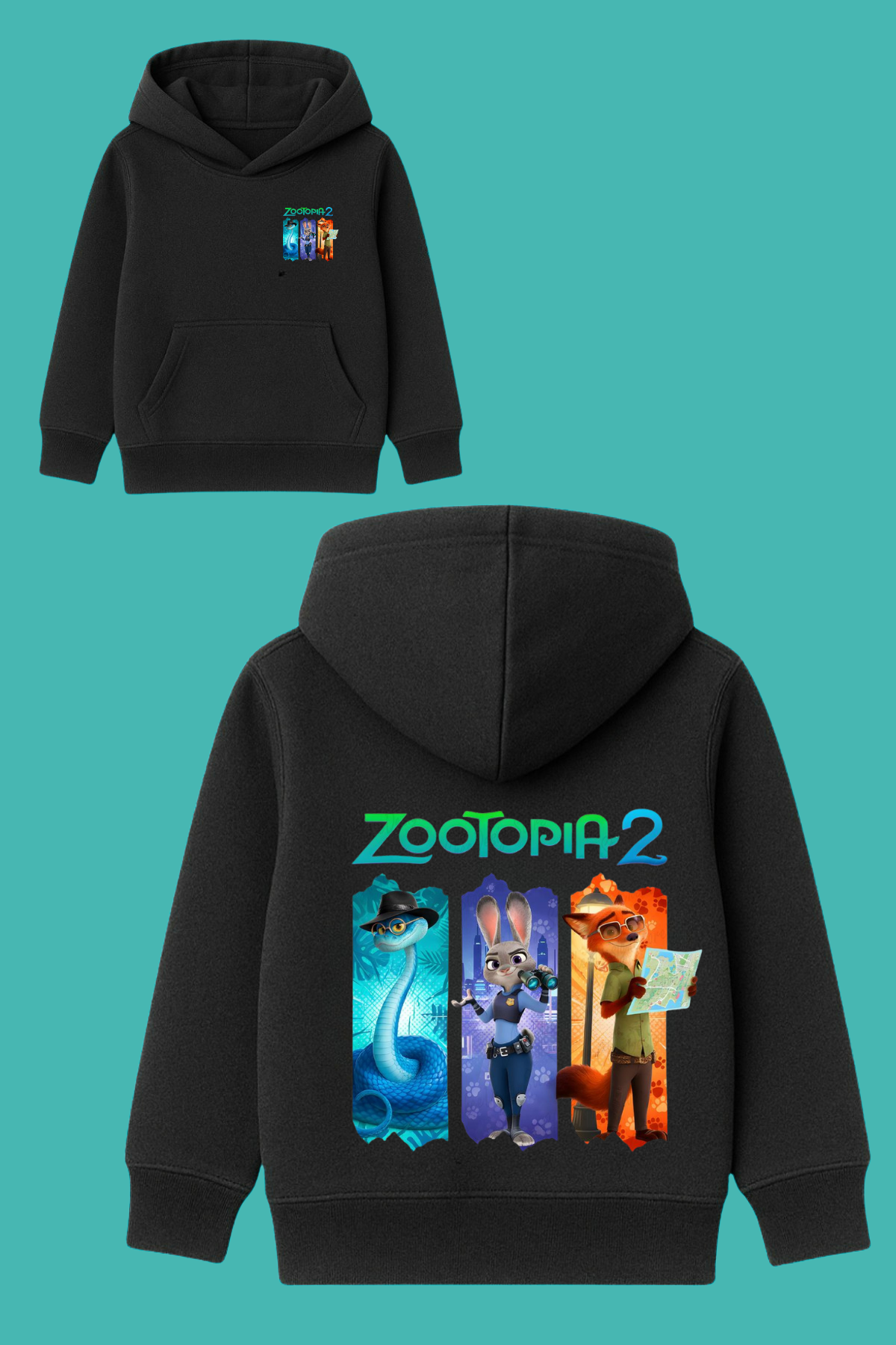 Zootopia 3lü Baskılı Siyah 3 İplik Şardonsuz Sweatshirt