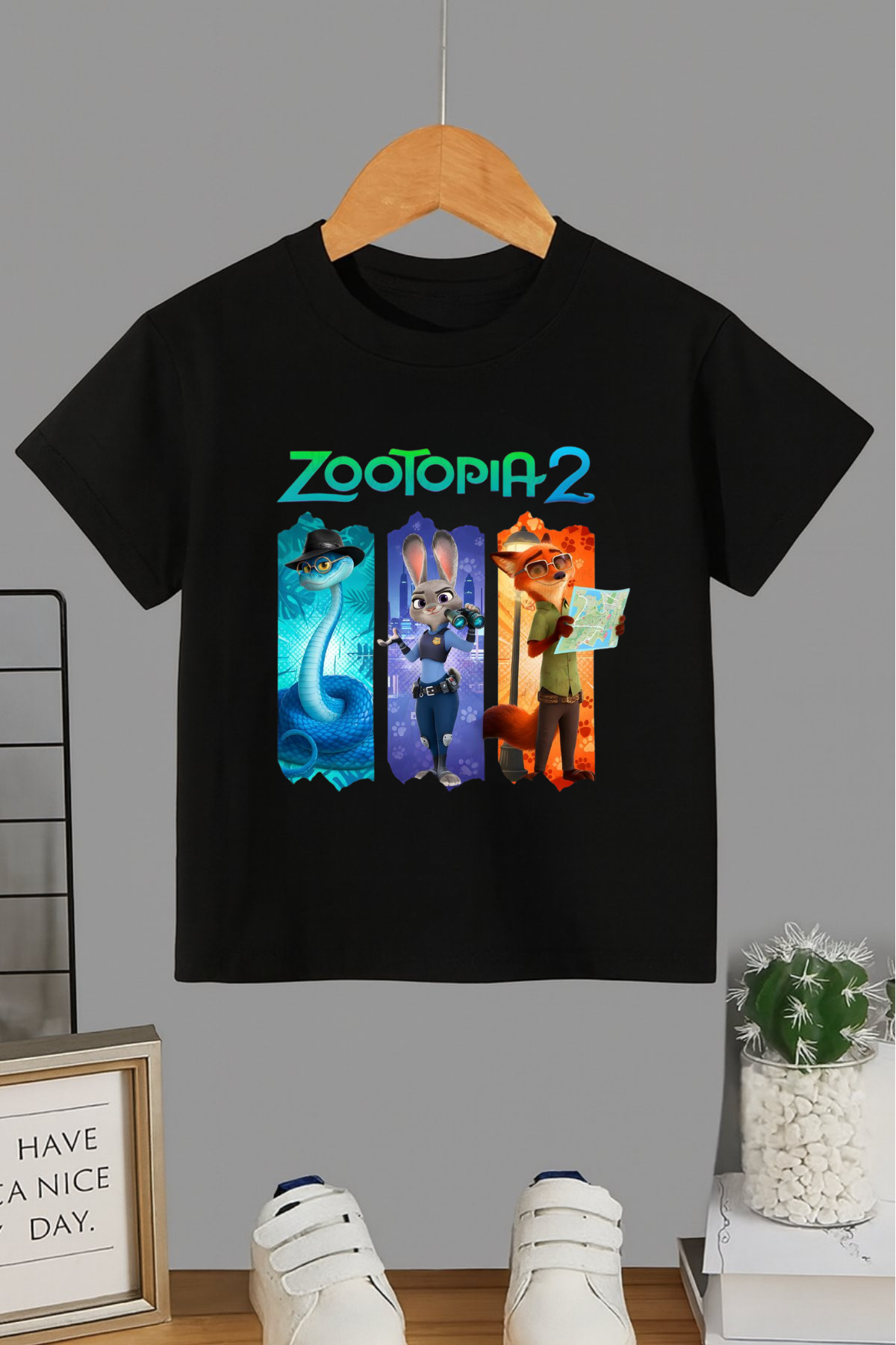 Zootopia 3lü Baskılı Siyah T-shirt Tişört 