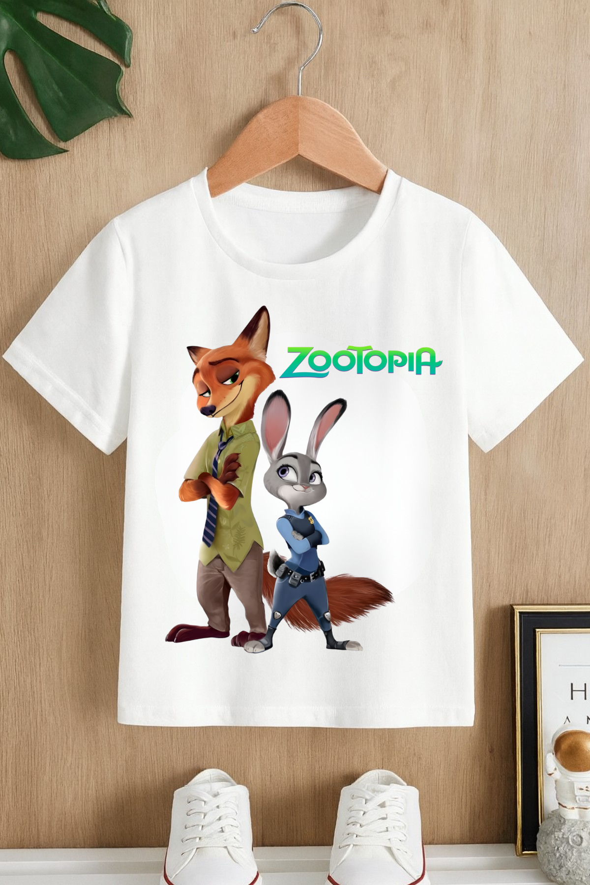 Zootopia Tilki&Tavşan Baskılı Beyaz T-shirt Tişört 