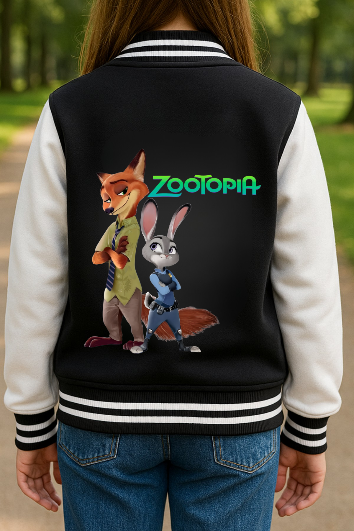 Zootopia Tilki&Tavşan Baskılı Siyah Kolej Ceket  