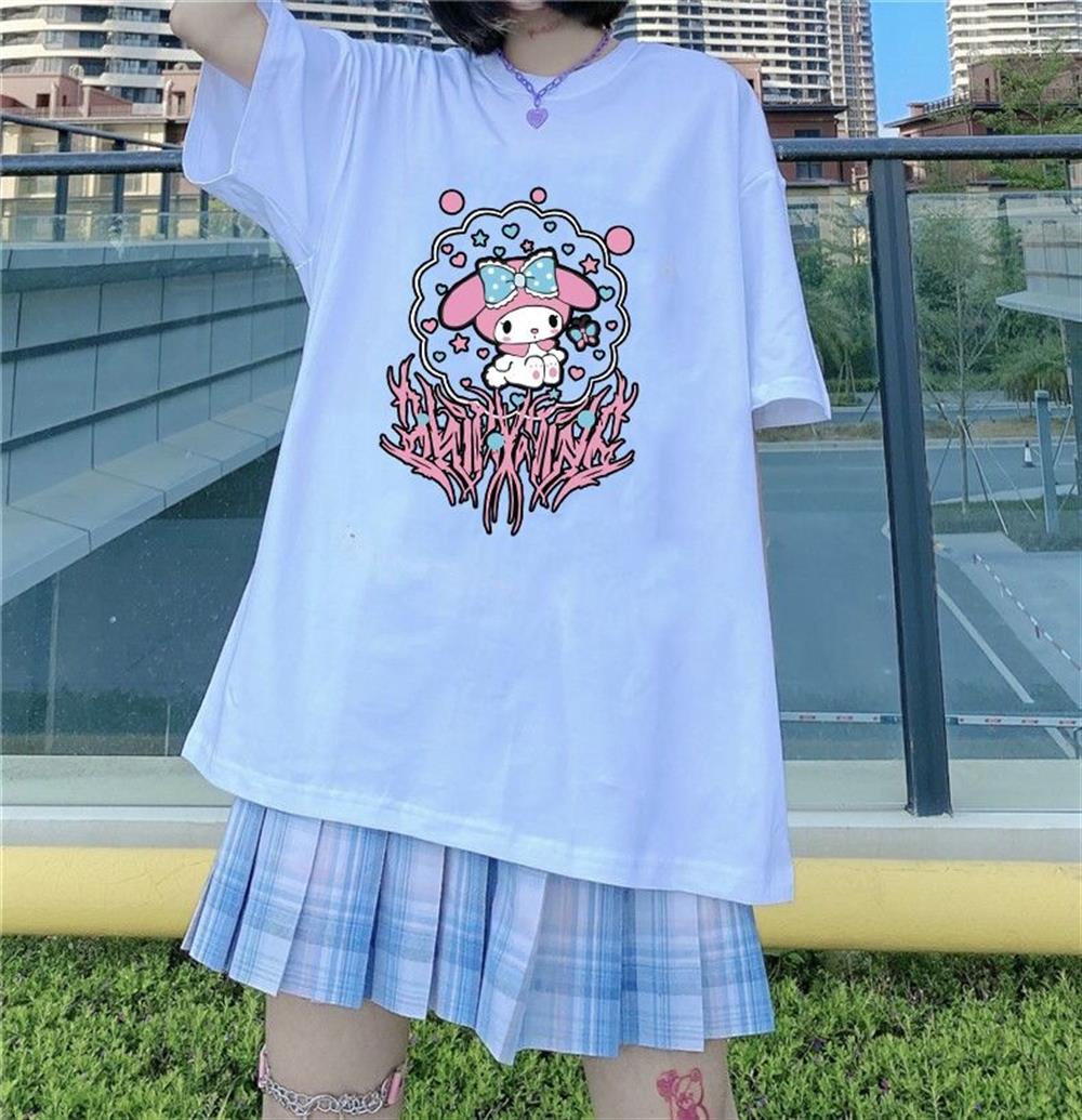 My Melody Saçaklı Pembe Baskılı Beyaz T-shirt