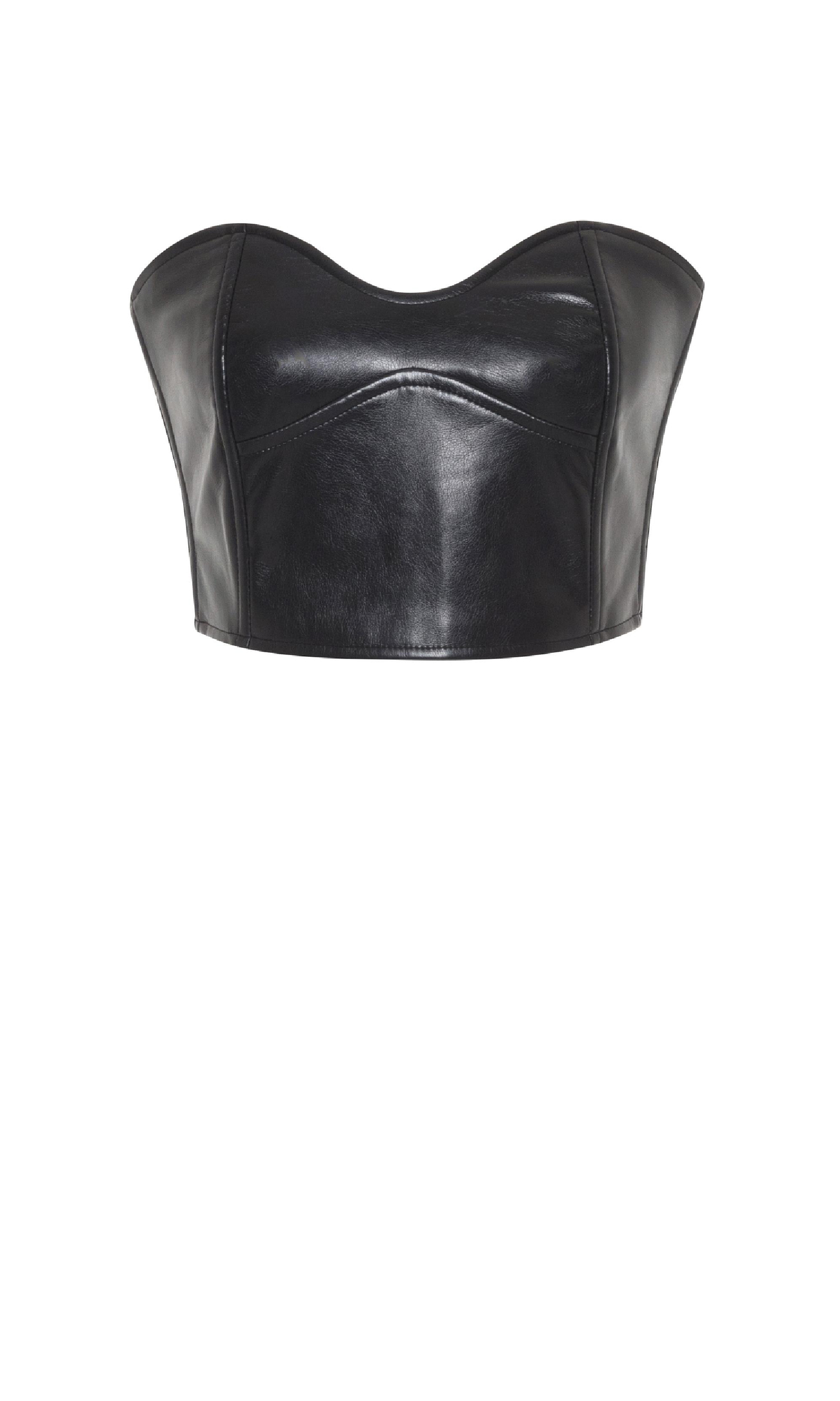 black faux leather bustier top