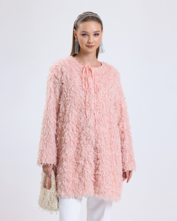 PÜSKÜLLÜ  TOZ PEMBE CEKET