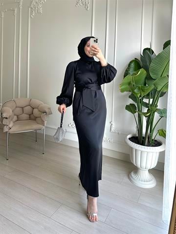 SATEN SİYAH ELBİSE