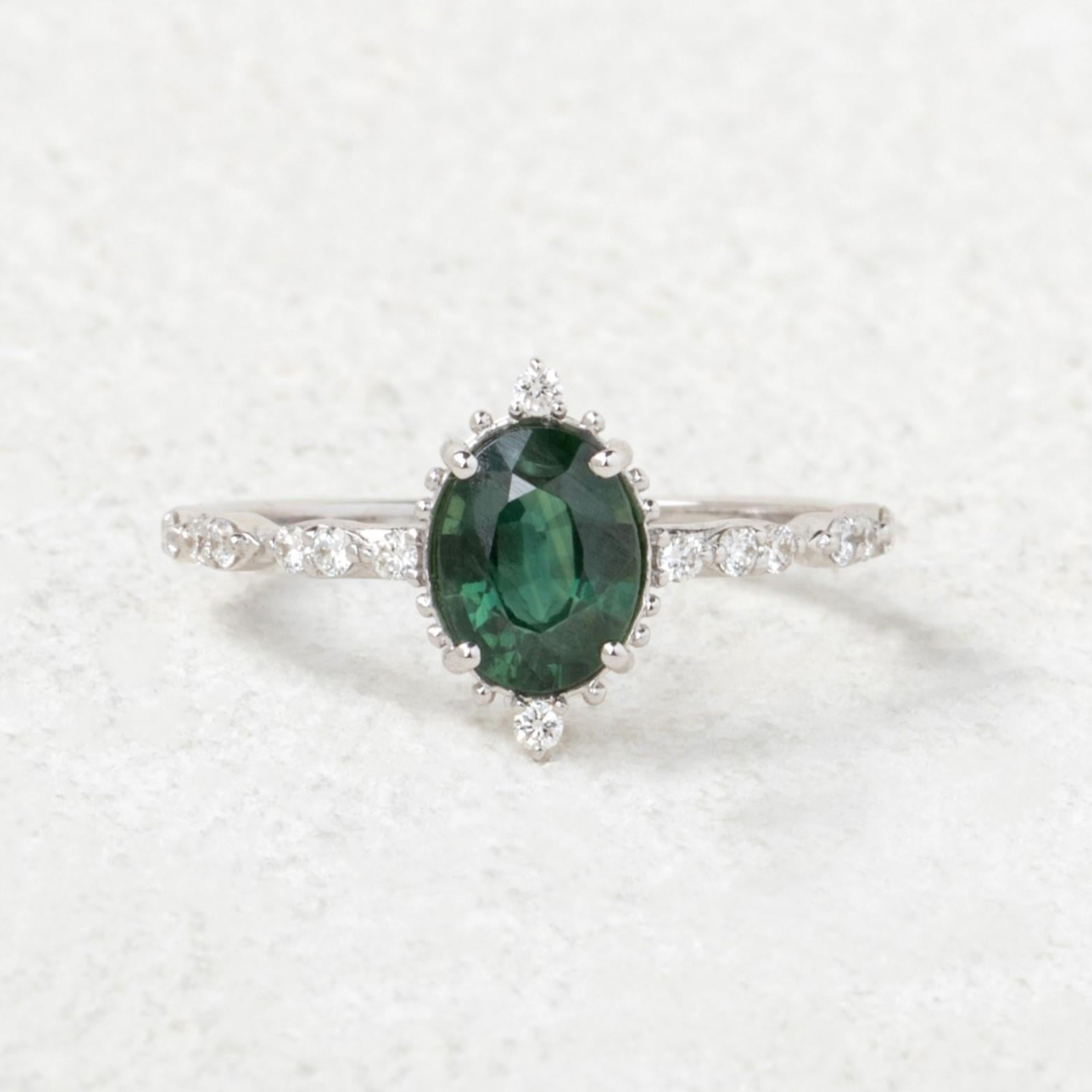Green Queen - Safir & Pırlanta Tektaş Yüzük