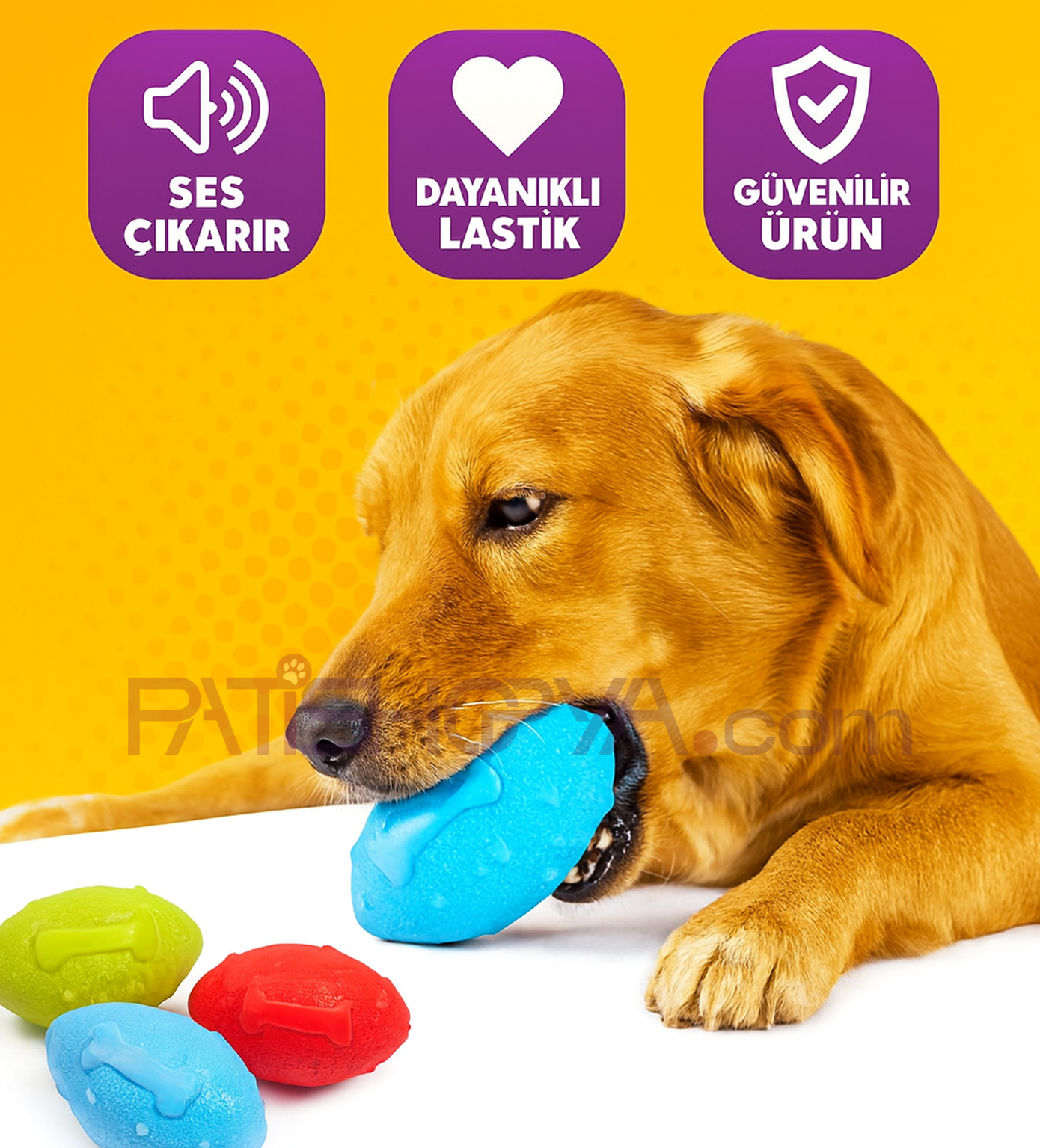 PATİSHOPYAKemik Desenli Elips Sesli Köpek Oyun Topu