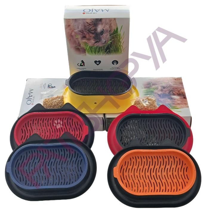 PATİSHOPYAMAJO PLASTİİK KEDİ KULAKLI KEDİ ÇİMİ VE MAMA KABI (YEDEKLİ) 