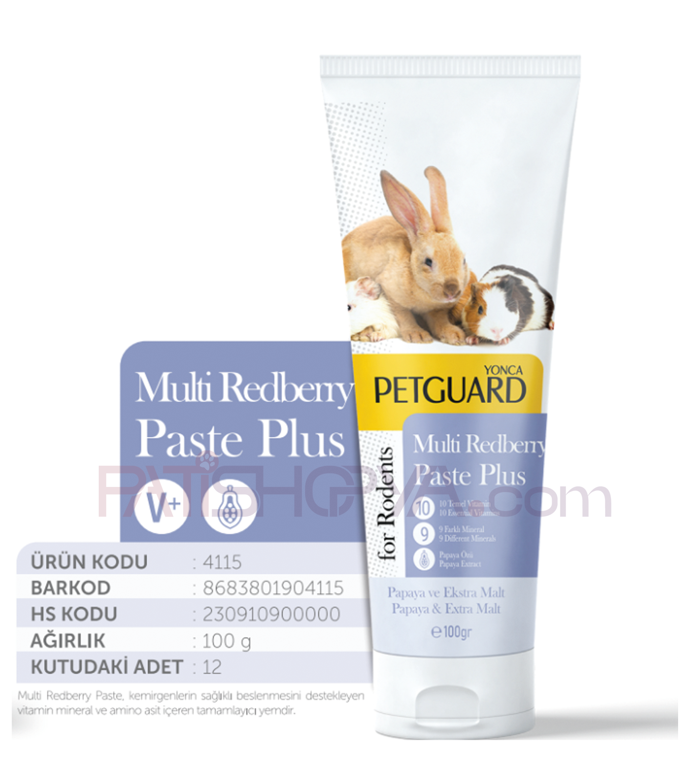 PETGUARDPETGUARD MULTİ REDBERRY PASTE PLUS KEMİRGEN 100GR