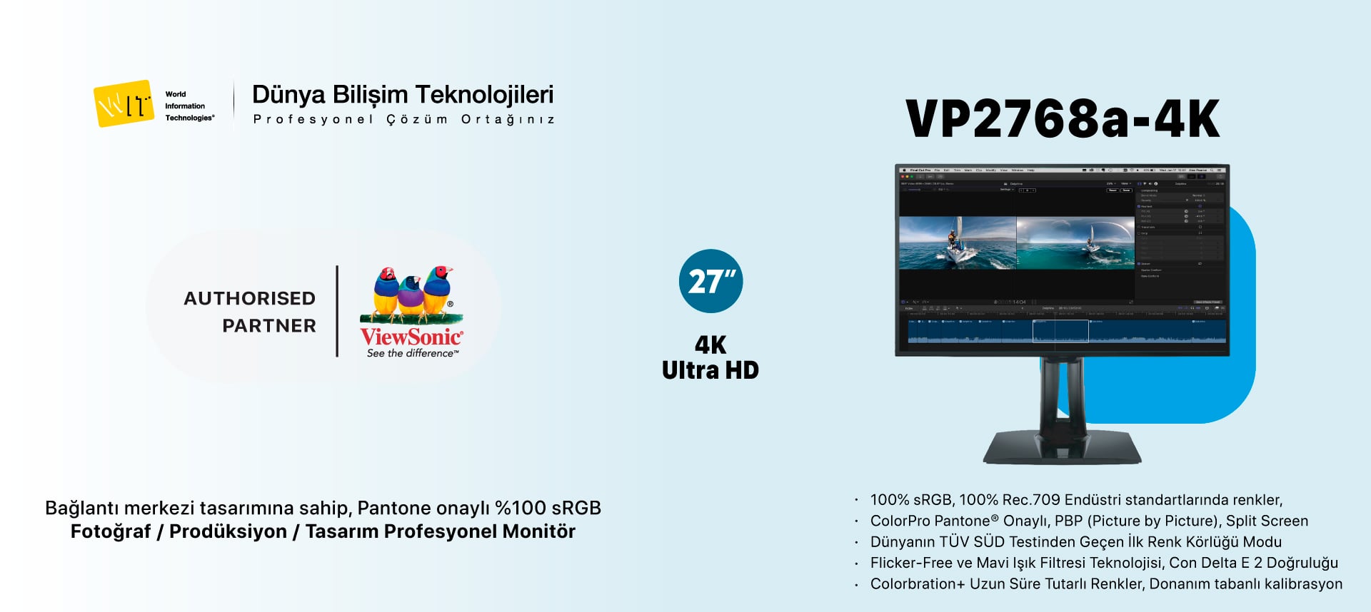 ViewSonic Color Pro VP2768a-4K Profesyonel Fotoğraf, Prodüksiyon, Tasarım Monitörü