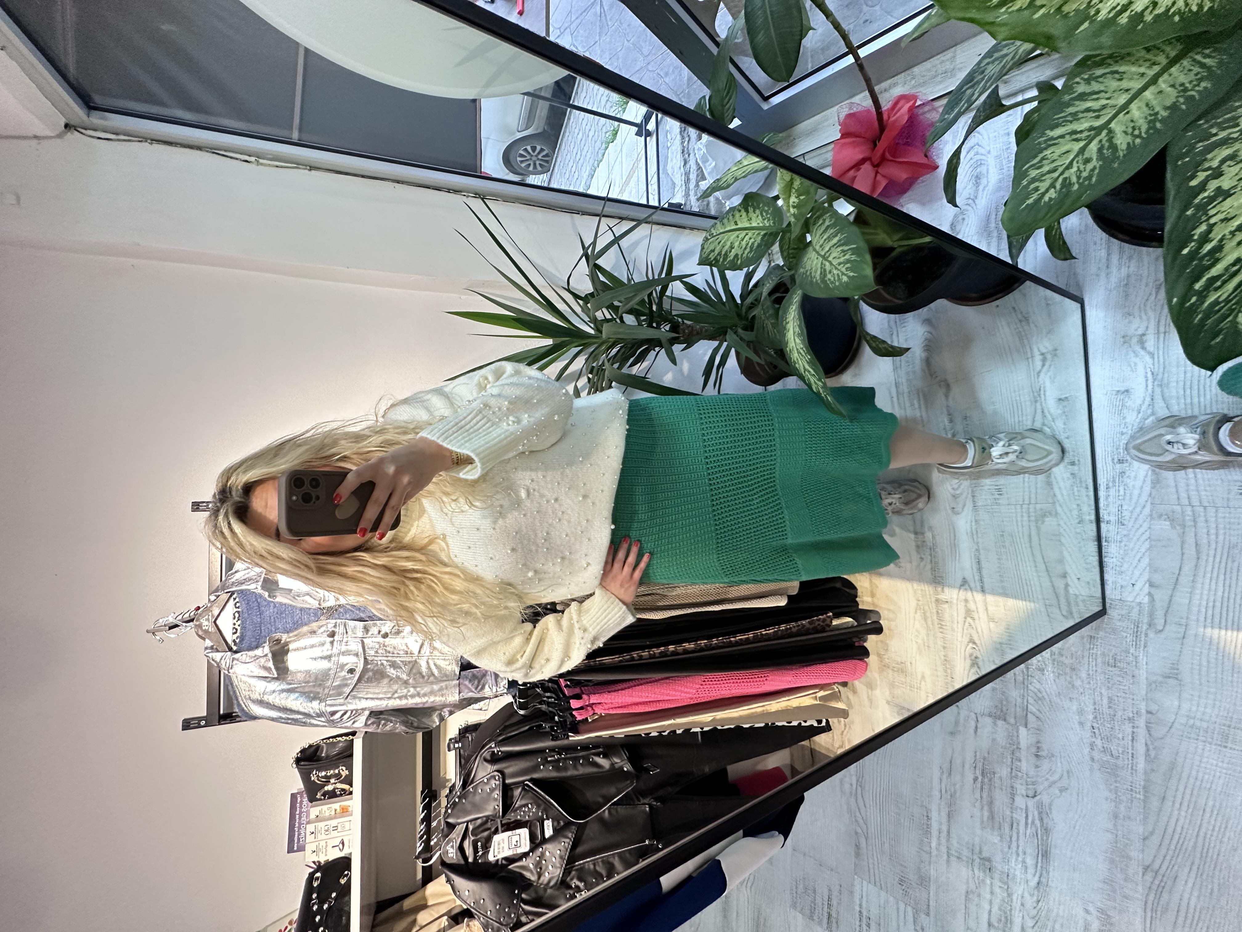 Astarlı Merserize Yeşil Etek