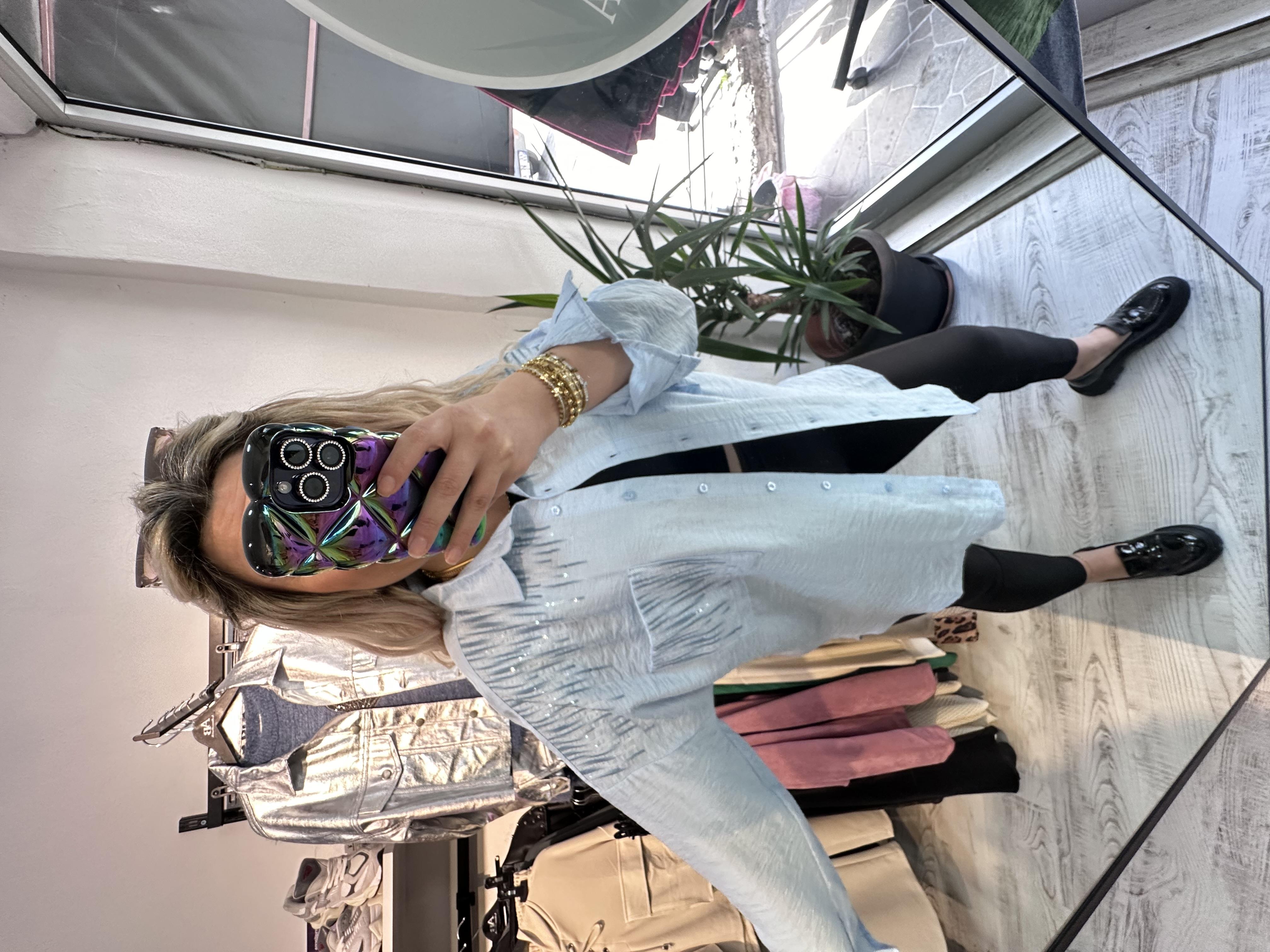 Ayrobin Kumaş Bebe Mavisi Pullu Gömlek