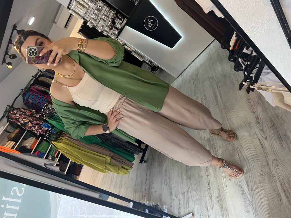 Ayrobin kumaş taş renk pantolon