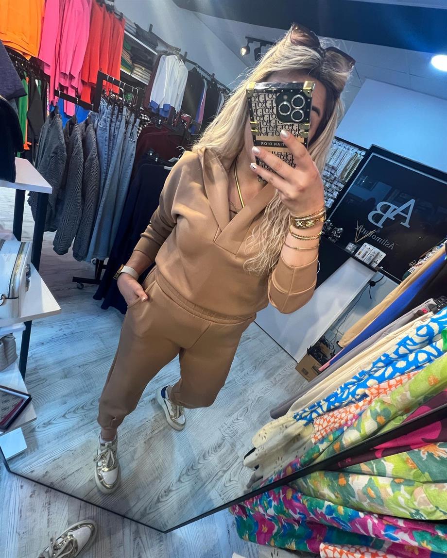 Bej Dalgıç Kumaş Eşofman Takımı