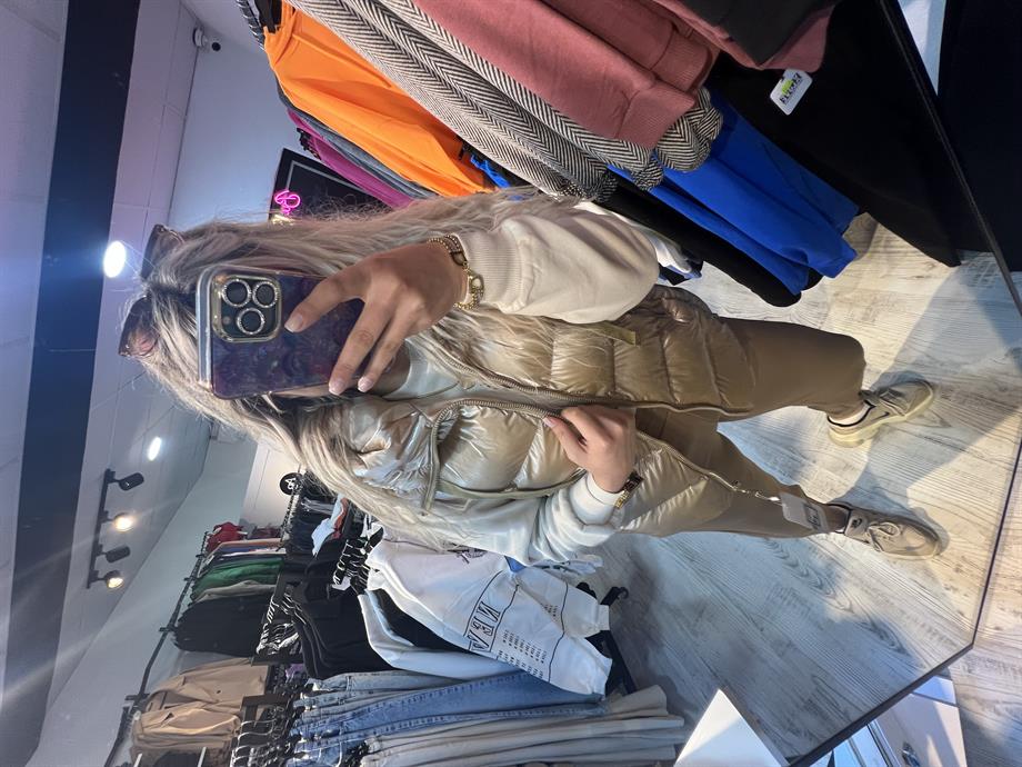 Bej Parlak Puffer Yelek