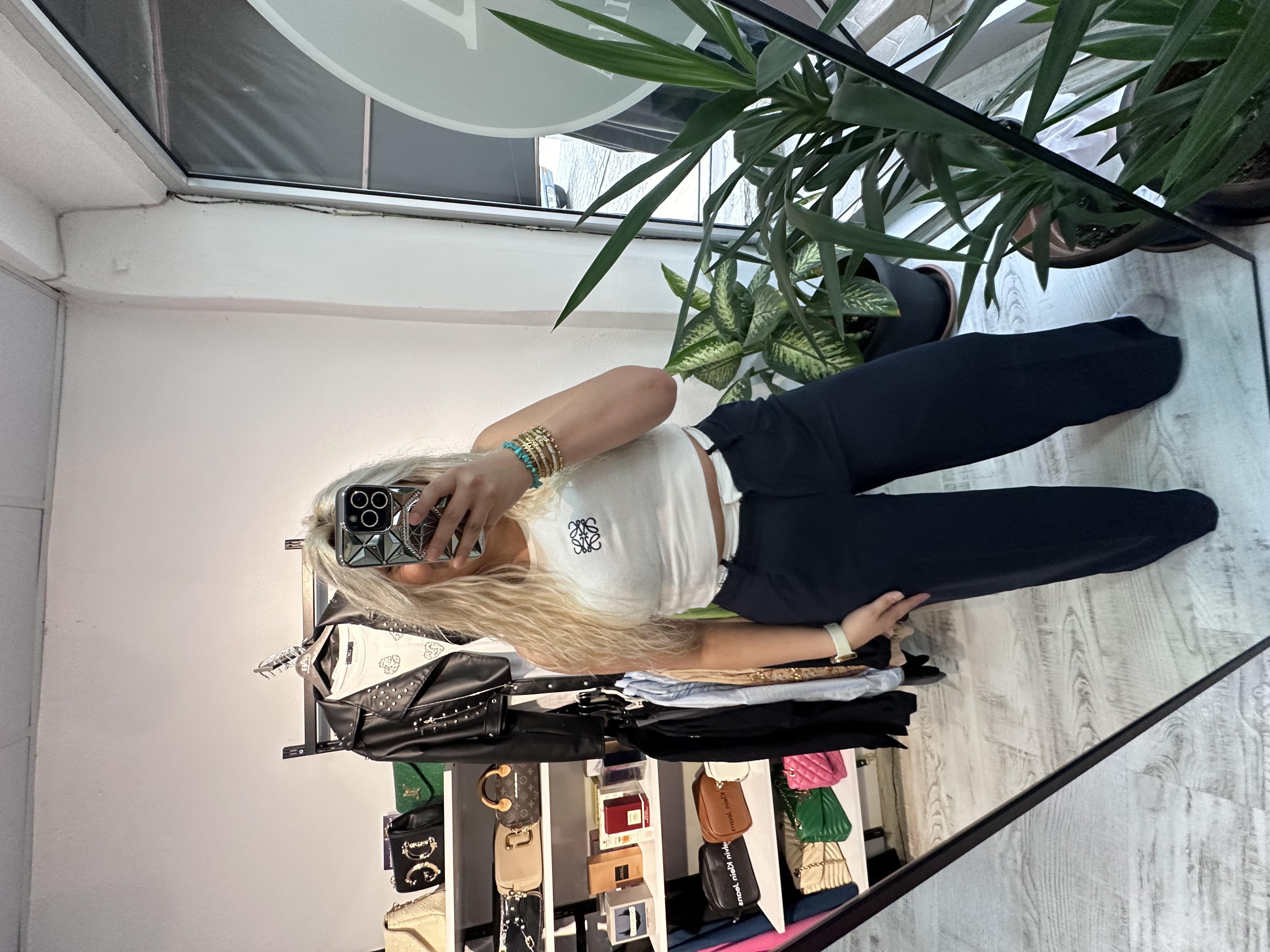 Beli Şeritli Viskon Kumaş Lacivert Palazzo Pantolon