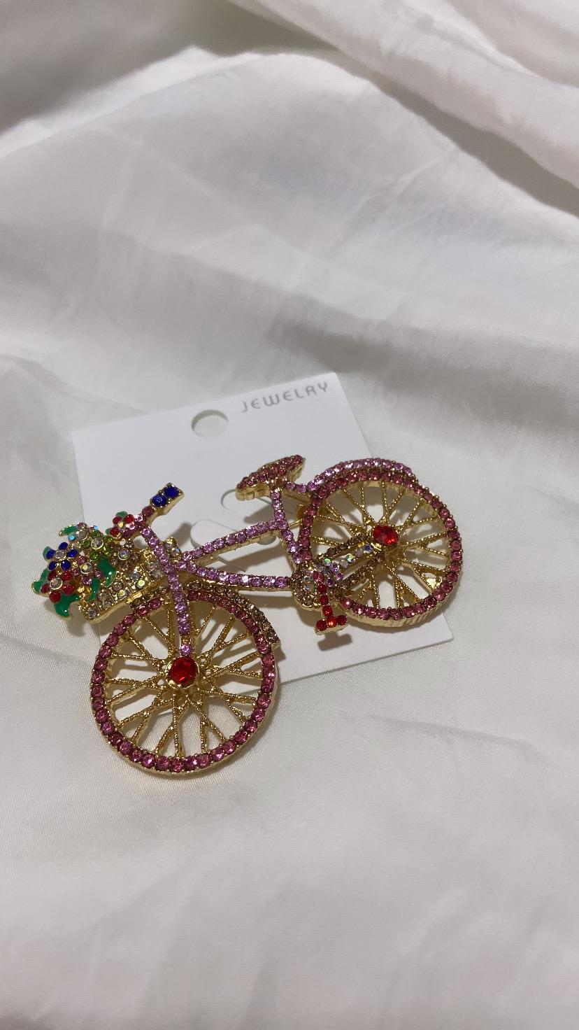 Bisiklet Taşlı Çelik Broş