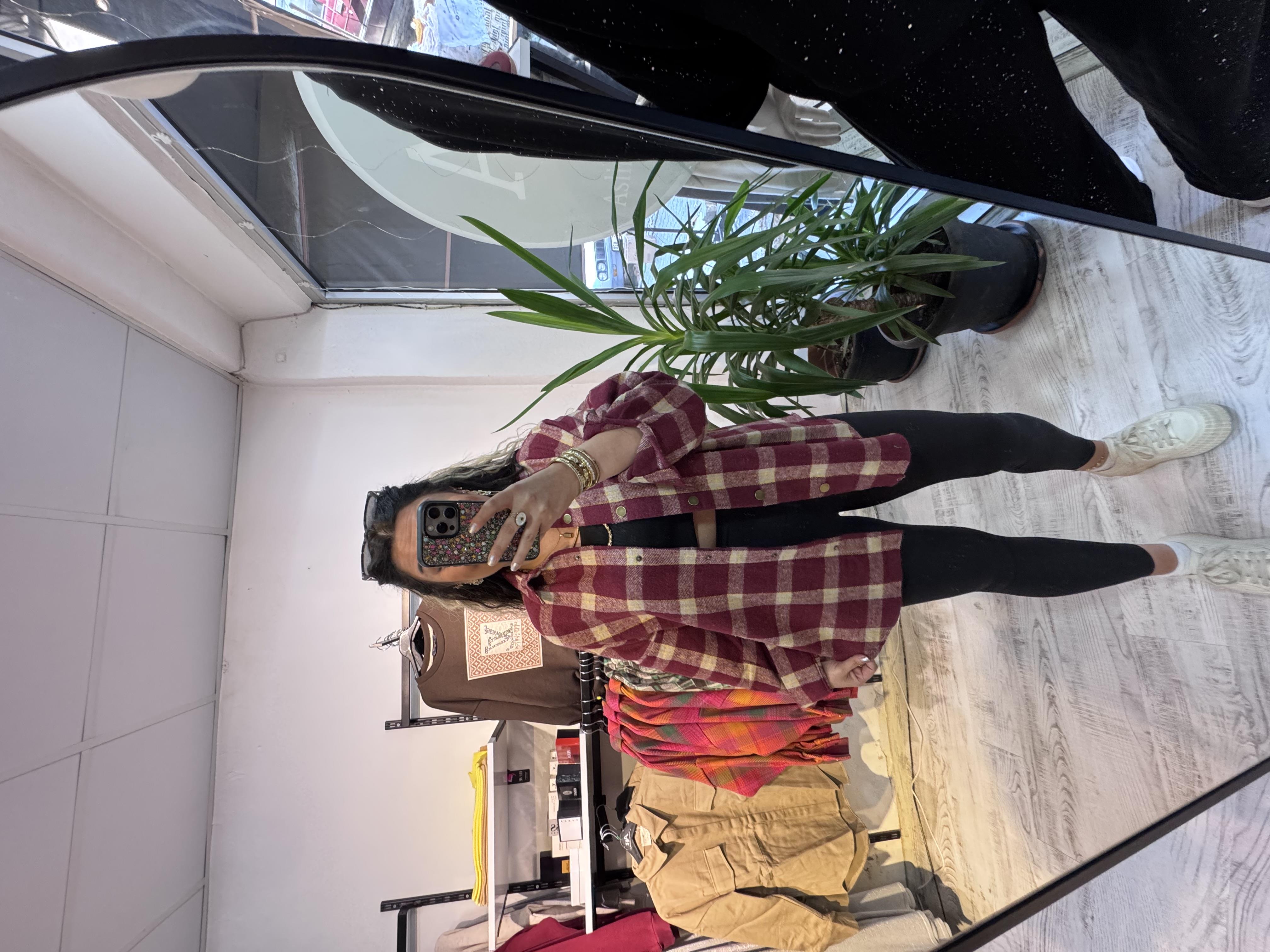 Bordo Kareli Renk Geçişli Ekose Gömlek Ceket