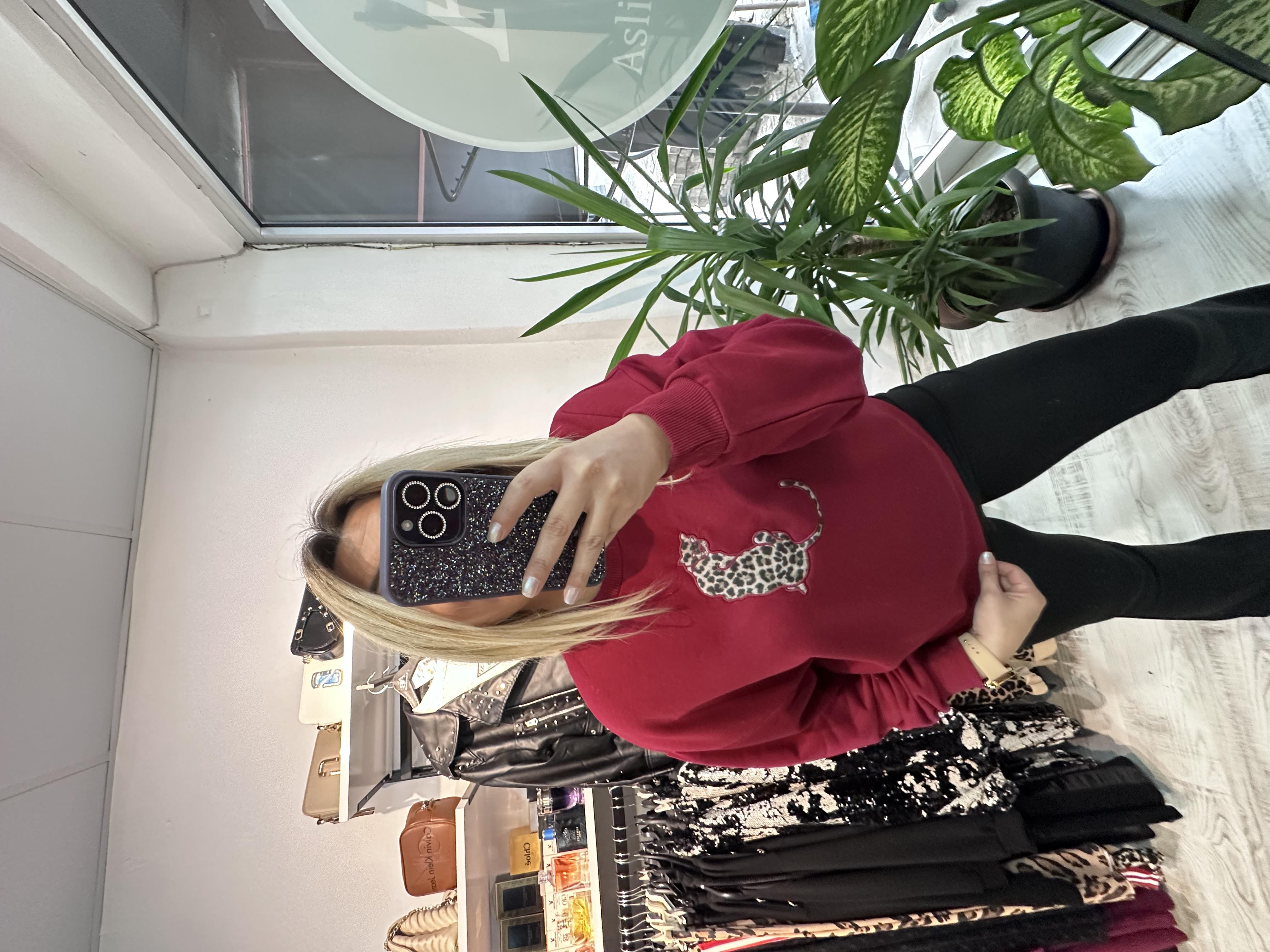 Bordo Leo Detaylı Sweatshirt