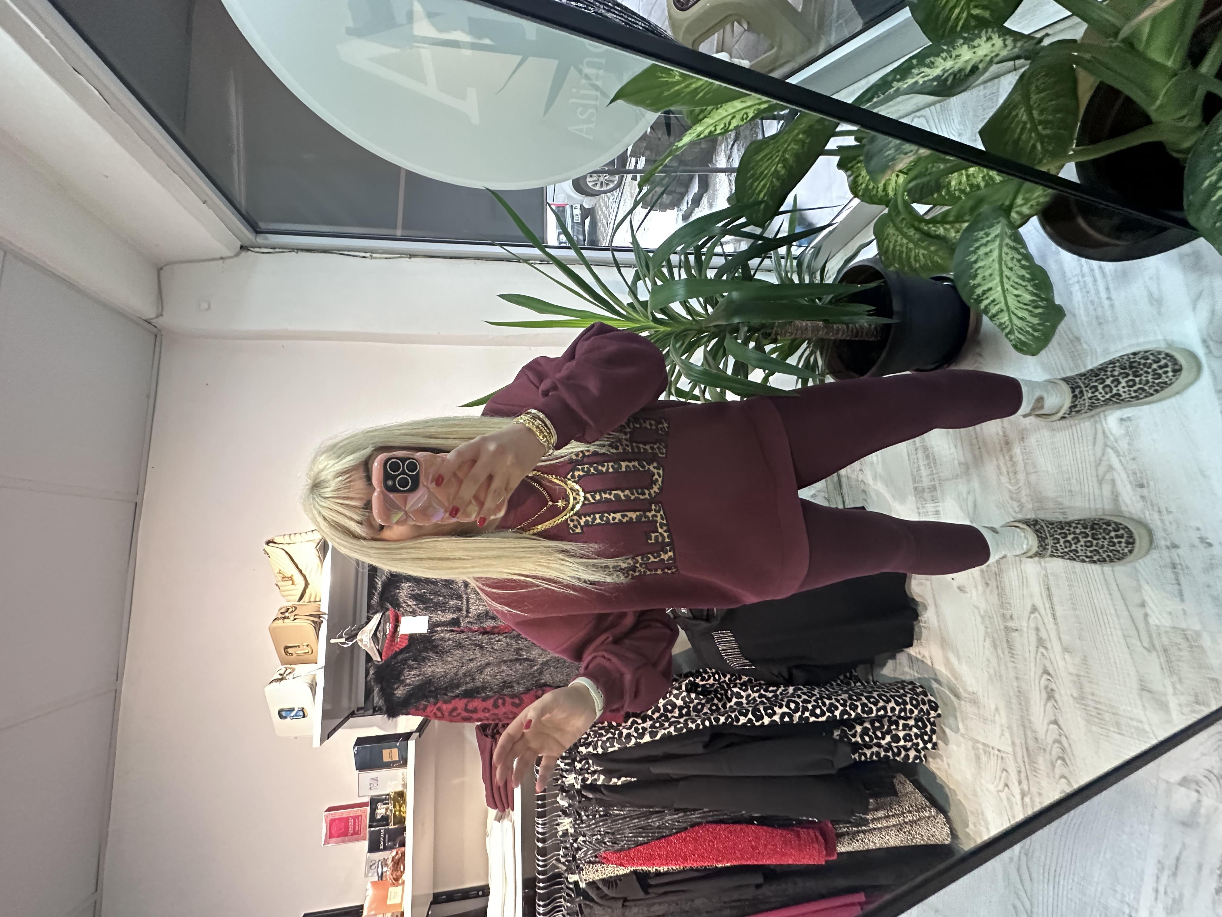 Bordo Leopar Detaylı Hola Sweat
