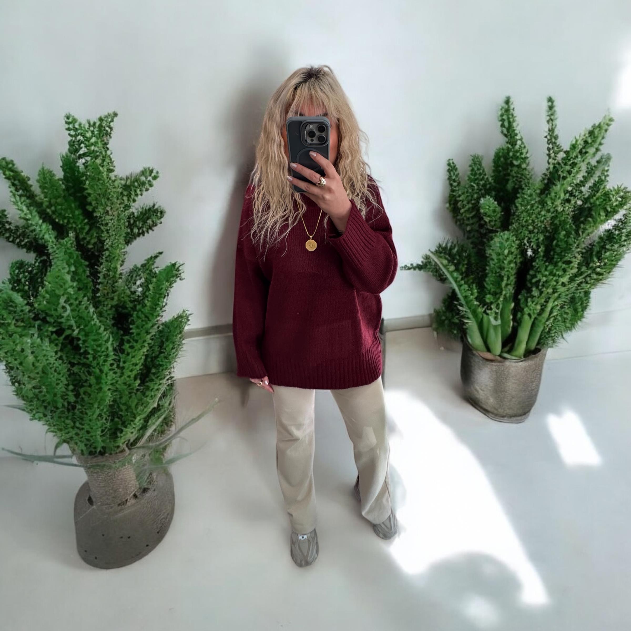 Bordo Premium Kalite Oversize Kazak